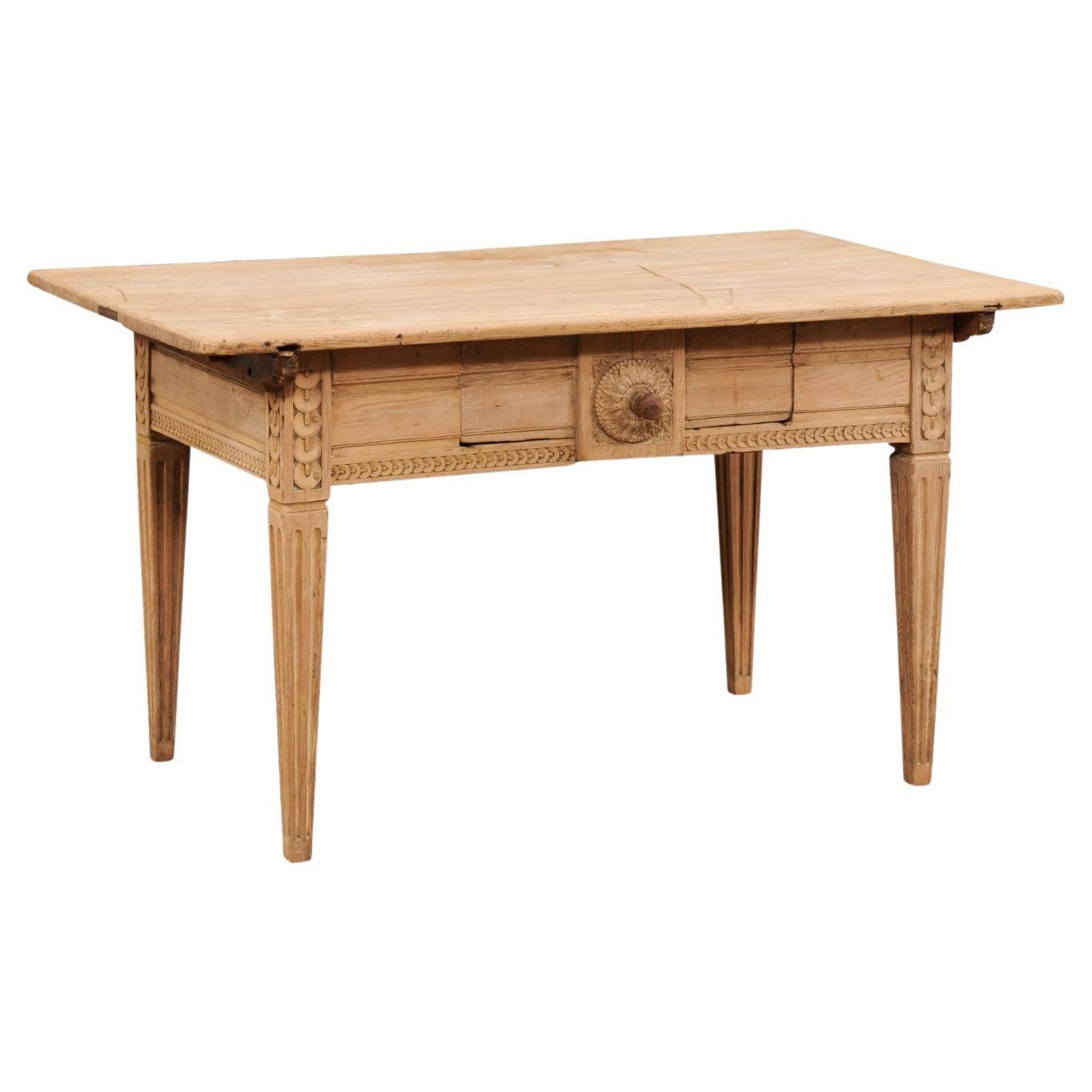 French, 1850s Napoléon III Period Center Table with Carved Motifs and Drawer For Sale