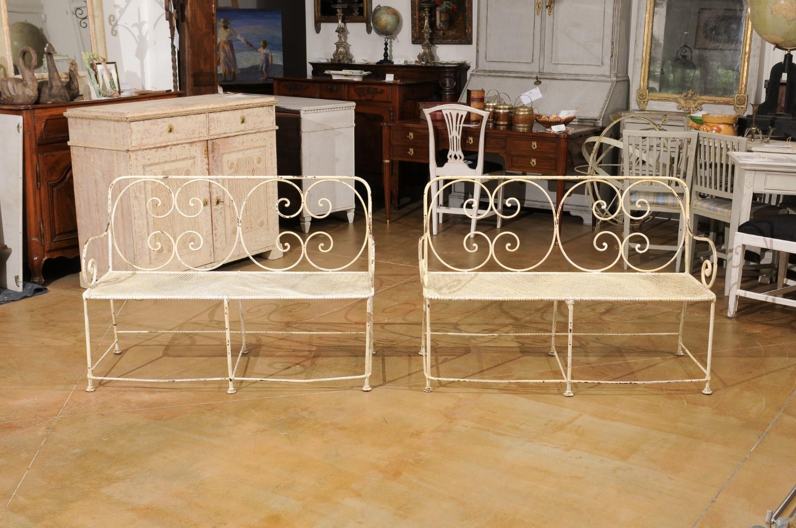 French 1850s Napoléon III Period Painted Iron Benches with C-Scrolls, Sold Each 8