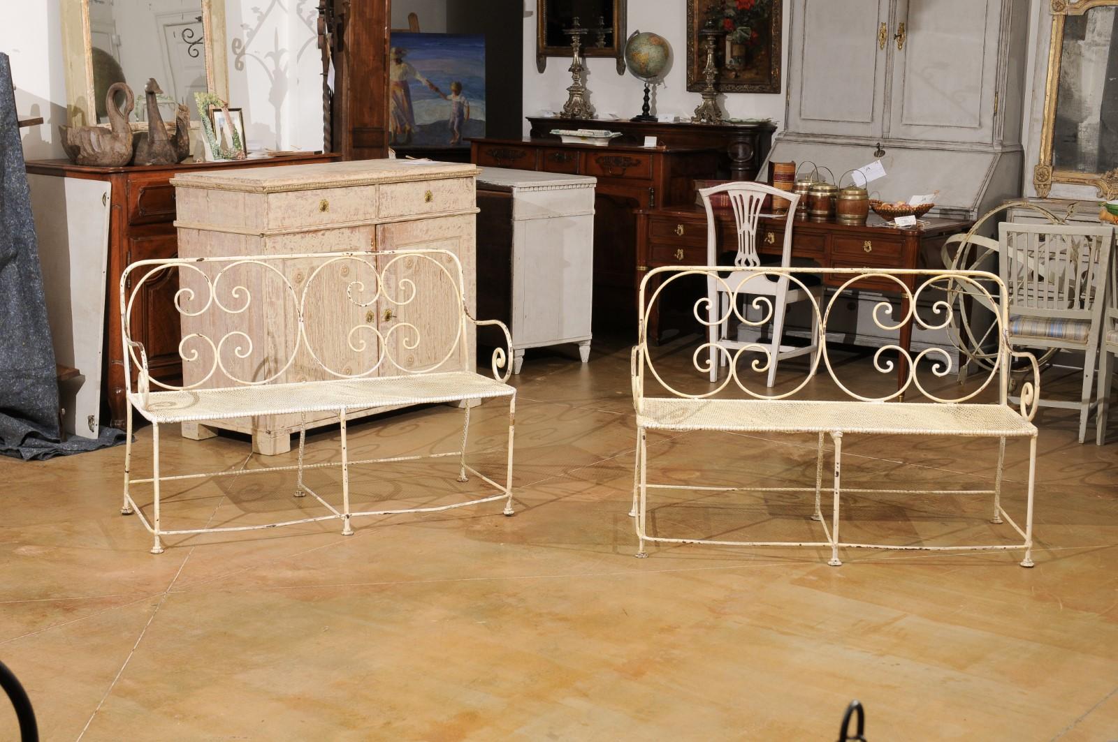 Napoleon III French 1850s Napoléon III Period Painted Iron Benches with C-Scrolls, Sold Each