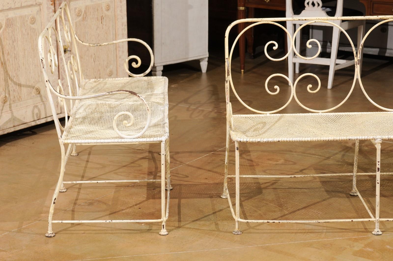 French 1850s Napoléon III Period Painted Iron Benches with C-Scrolls, Sold Each In Good Condition In Atlanta, GA