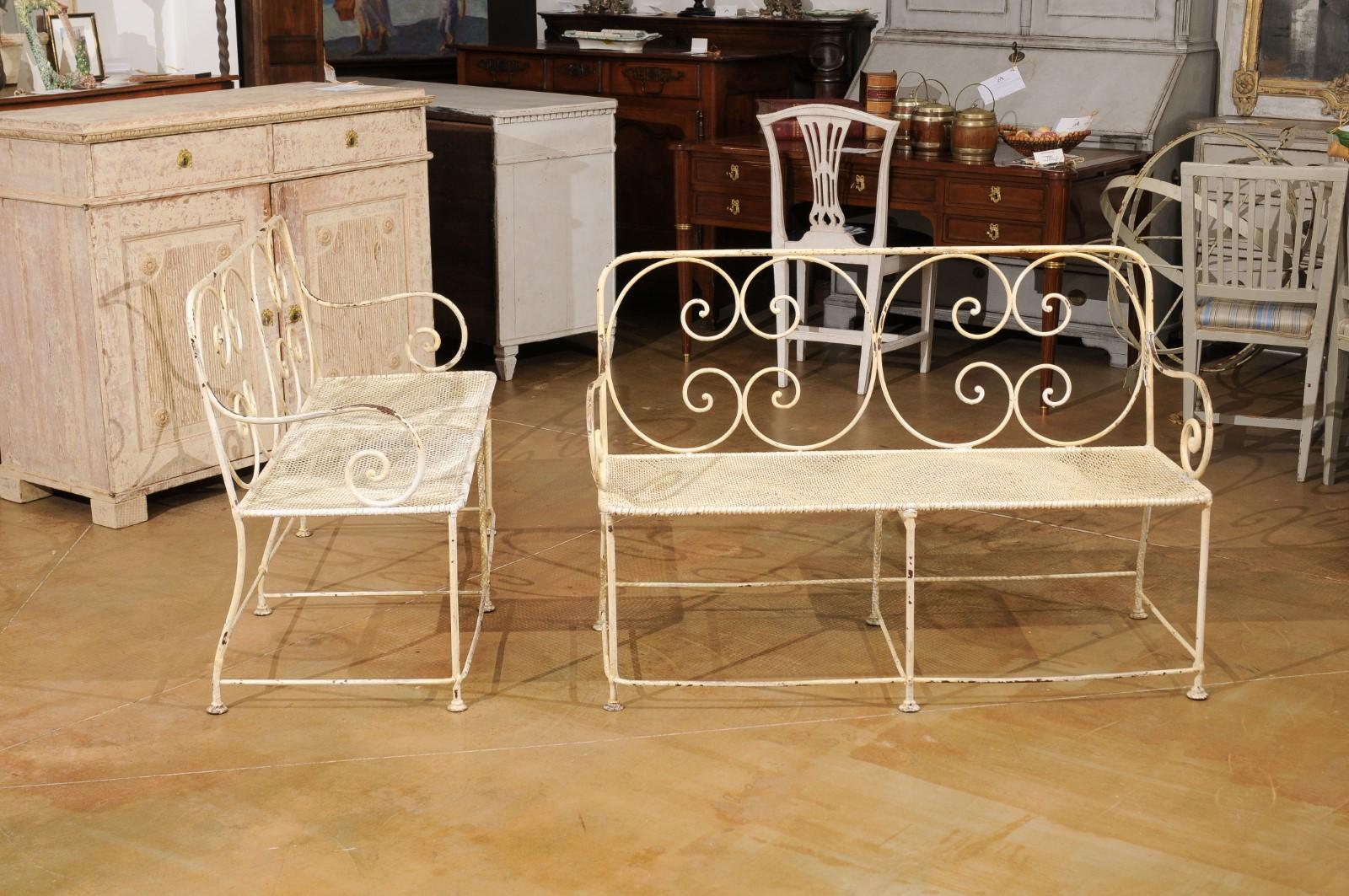 19th Century French 1850s Napoléon III Period Painted Iron Benches with C-Scrolls, Sold Each