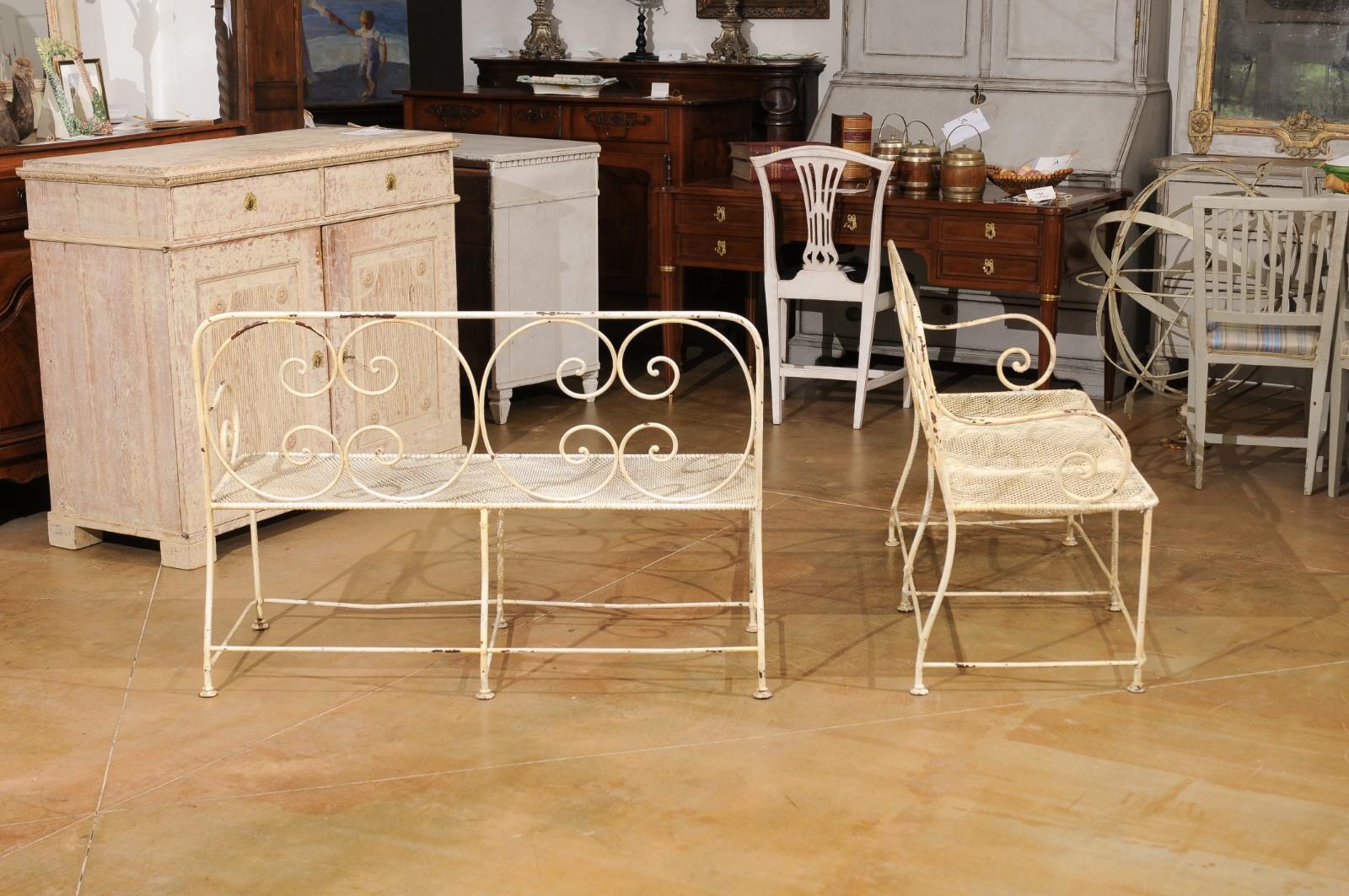French 1850s Napoléon III Period Painted Iron Benches with C-Scrolls, Sold Each 1