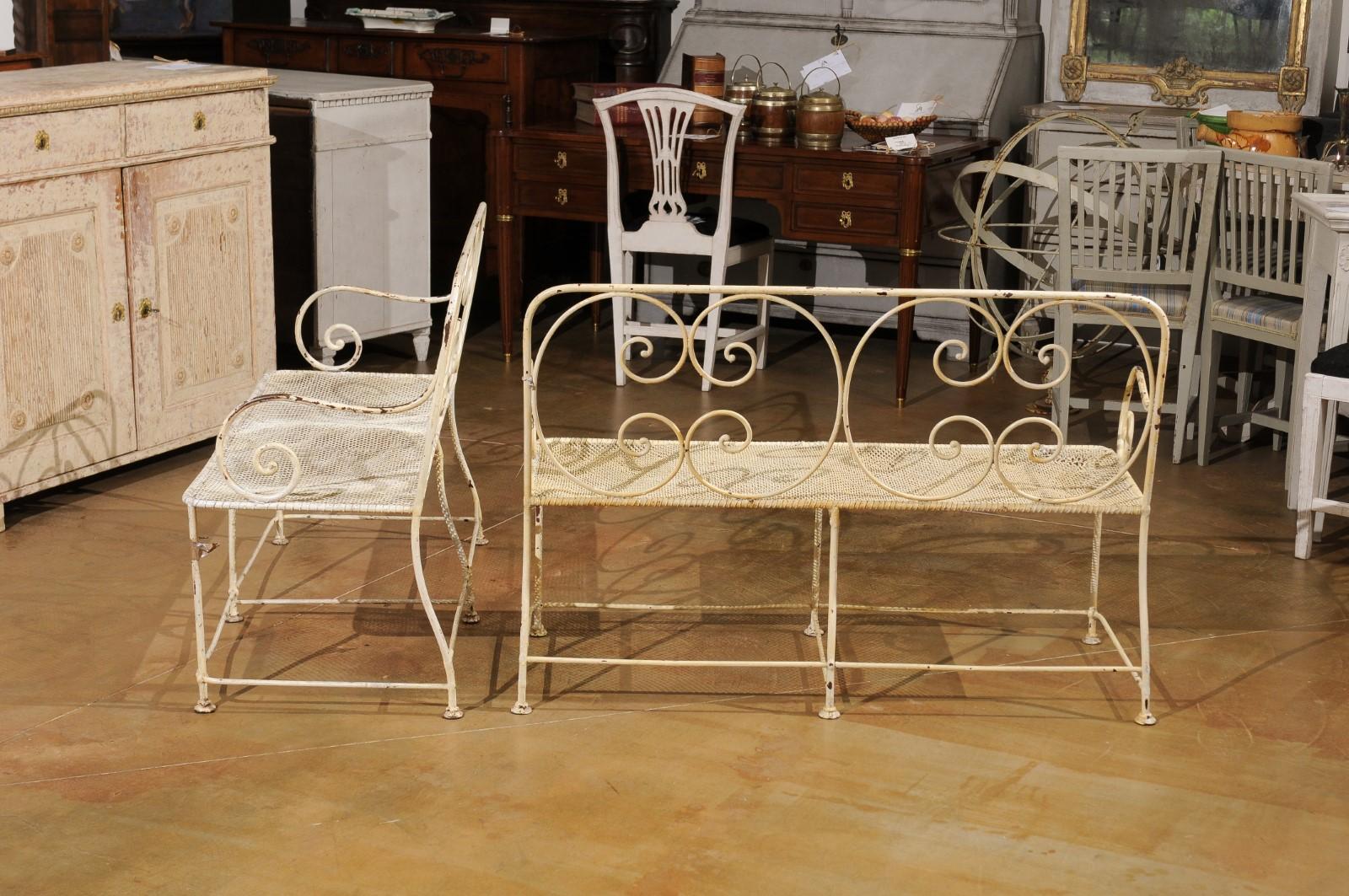 French 1850s Napoléon III Period Painted Iron Benches with C-Scrolls, Sold Each 3