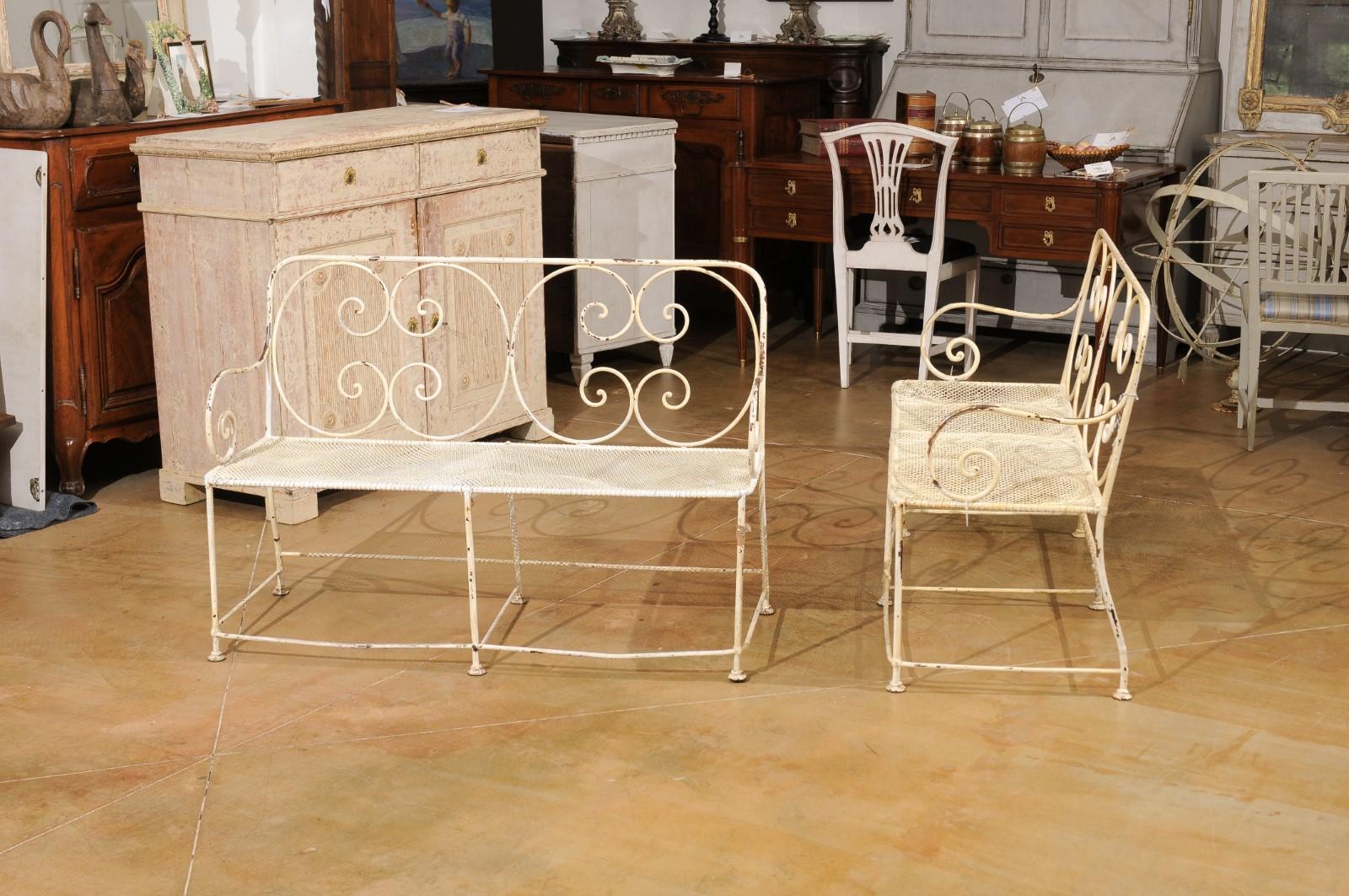 French 1850s Napoléon III Period Painted Iron Benches with C-Scrolls, Sold Each 4