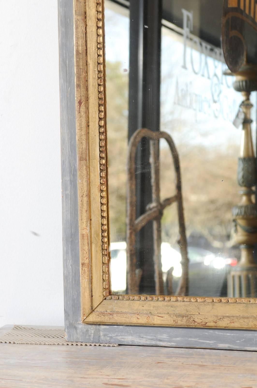 French 1850s Painted and Gilt Rectangular Mirror with Original Mercury Glass 5
