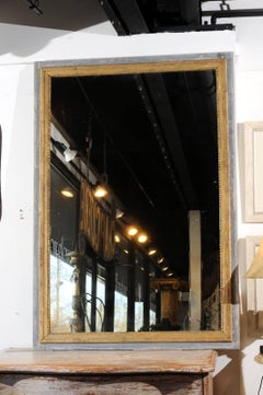 French 1850s Painted and Gilt Rectangular Mirror with Original Mercury Glass