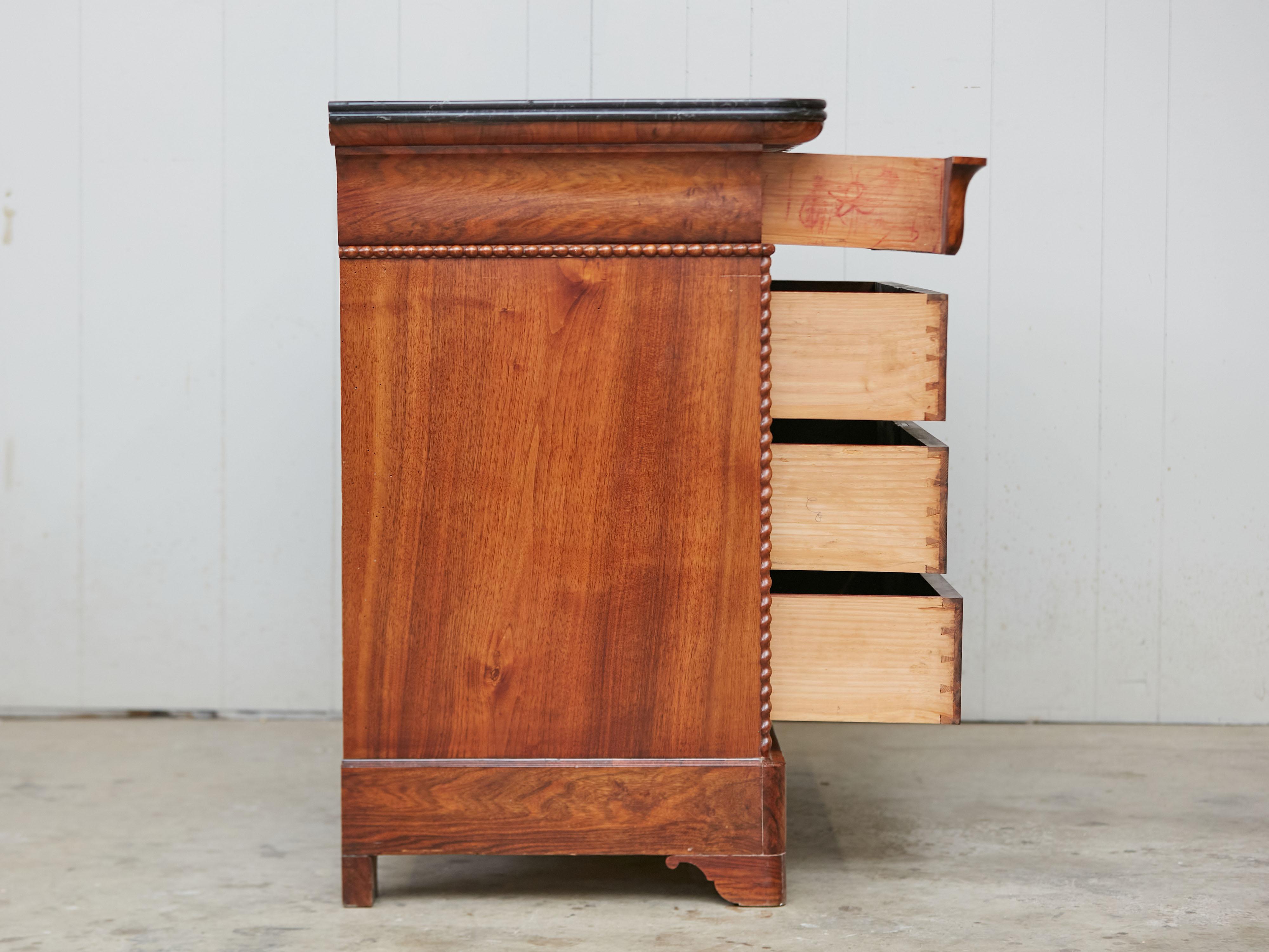 French 1860s Louis-Philippe Style Four-Drawer Walnut Commode with Marble Top 6