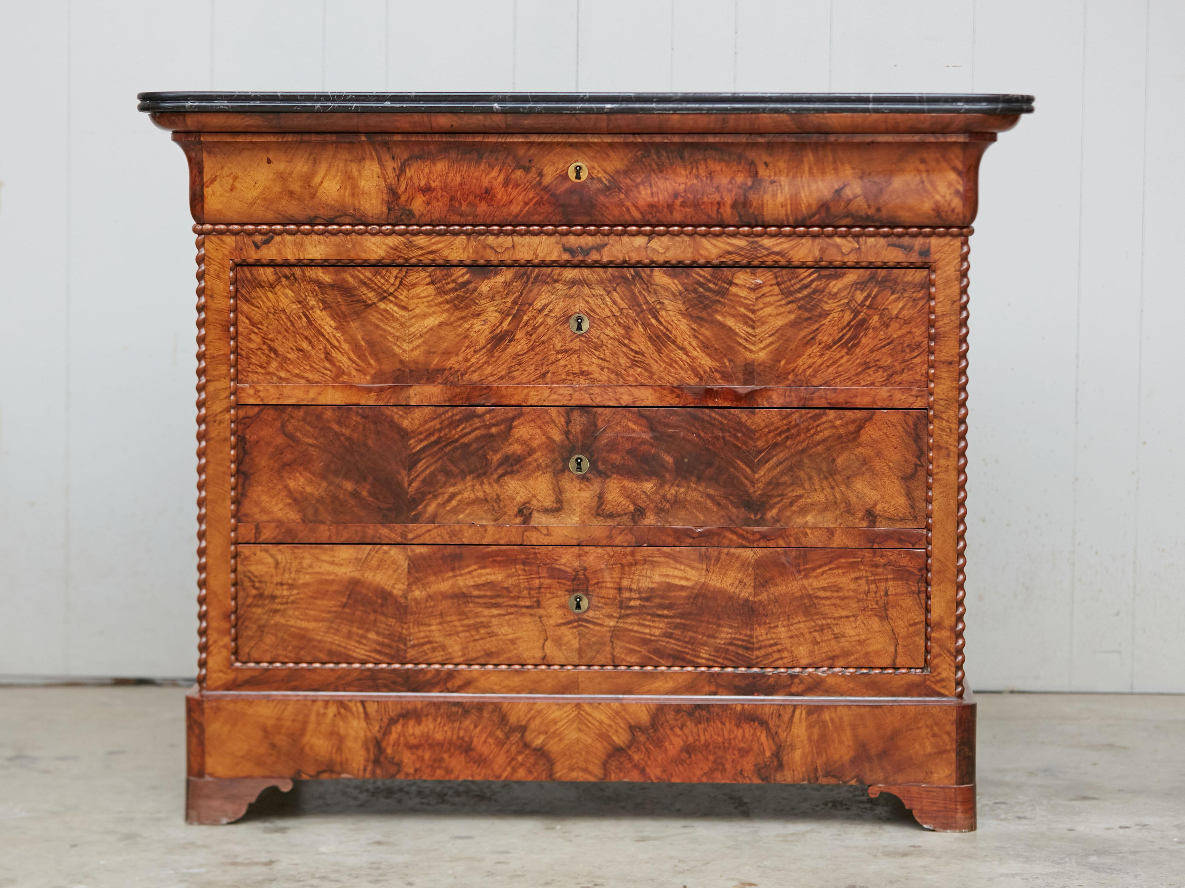 Louis Philippe French 1860s Louis-Philippe Style Four-Drawer Walnut Commode with Marble Top