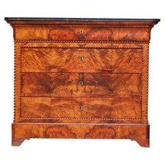 French 1860s Louis-Philippe Style Four-Drawer Walnut Commode with Marble Top