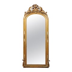 French 1860s Napoleon III Giltwood Mirror with Carved Crest and Floral Décor