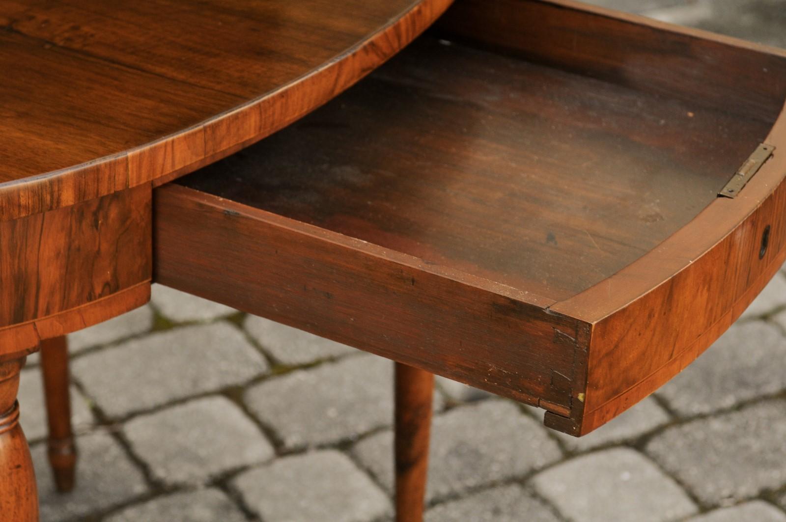 Walnut French 1860s Napoleon III Oval Table with Single Drawer and Cylindrical Legs