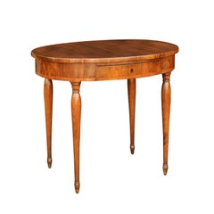 French 1860s Napoleon III Oval Table with Single Drawer and Cylindrical Legs
