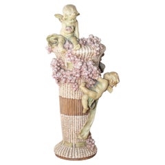 French 1860s Napoléon III Painted Terracotta Vase with Playful Cherubs and Roses