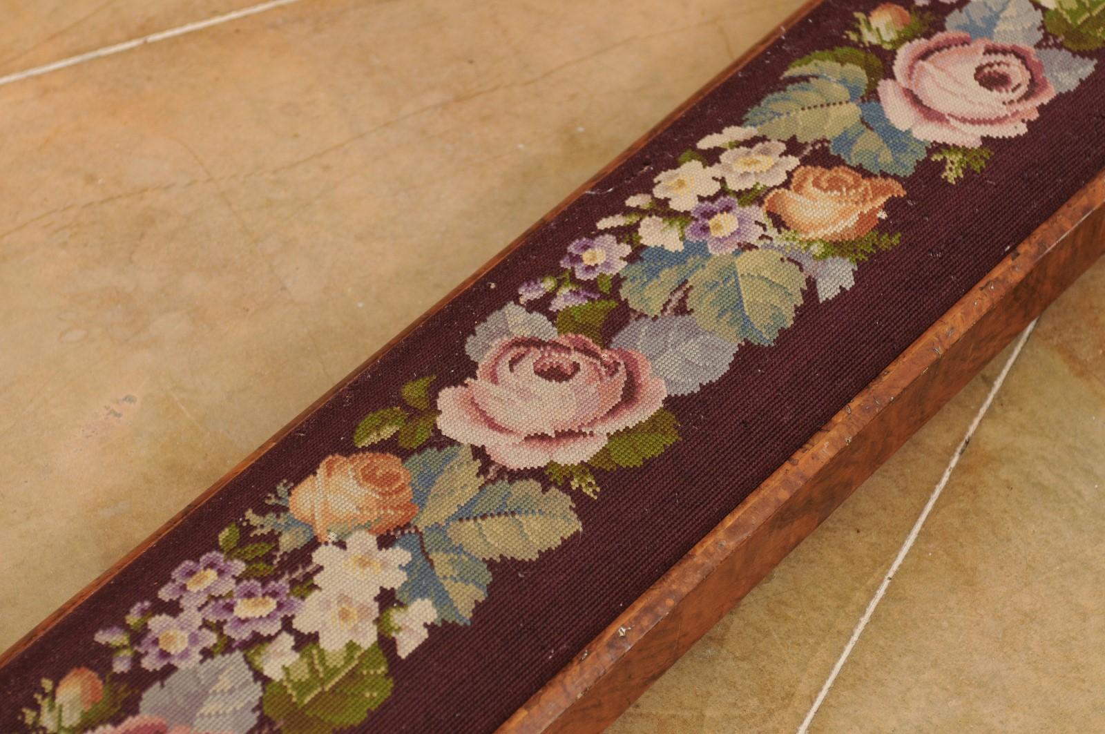 Tapestry French 1860s Napoléon III Period Long Needlepoint Footstool with Floral Décor