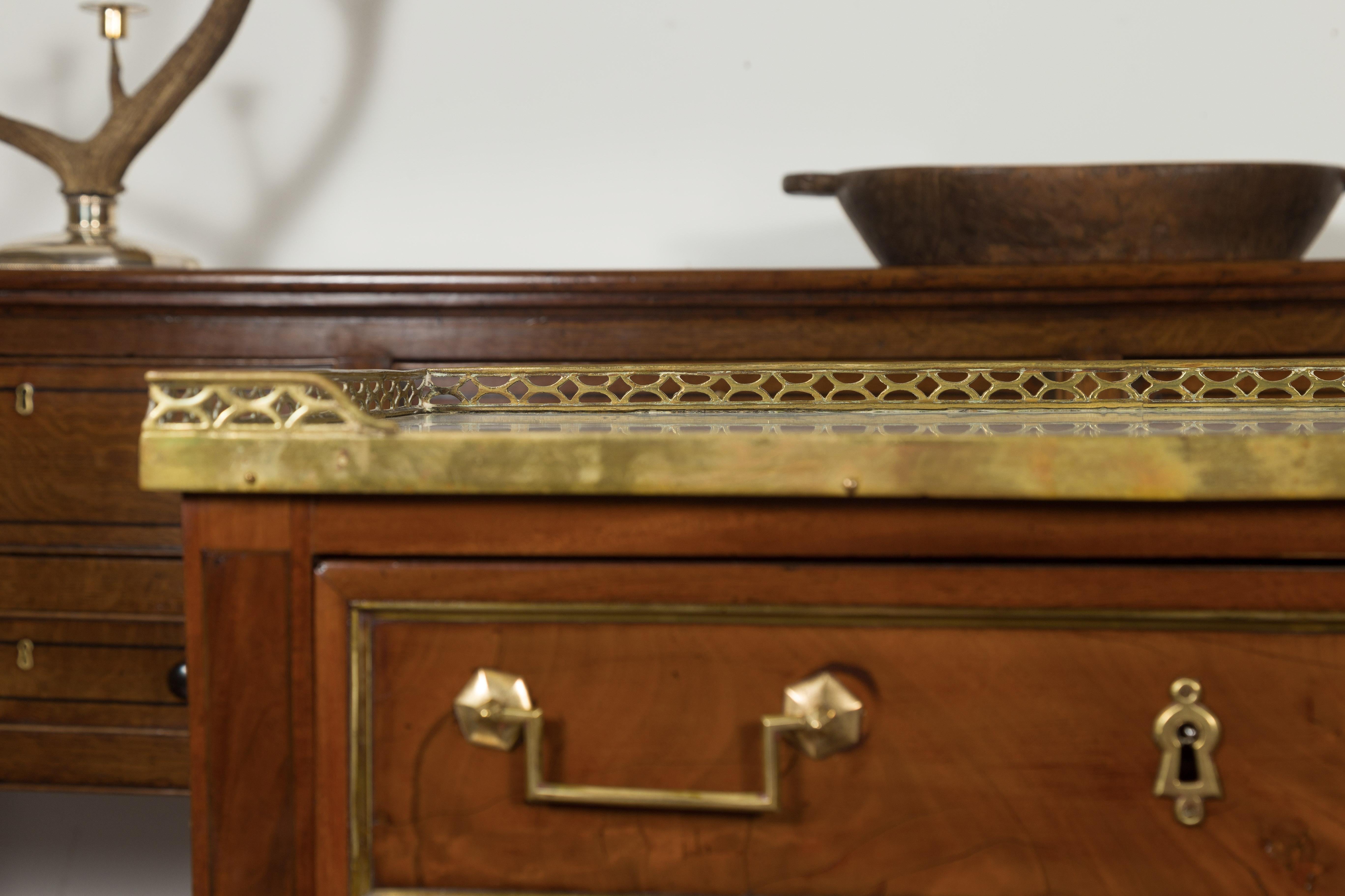 French 1860s Napoleon III Period Mahogany and Brass Marble Top Console Table In Good Condition In Atlanta, GA
