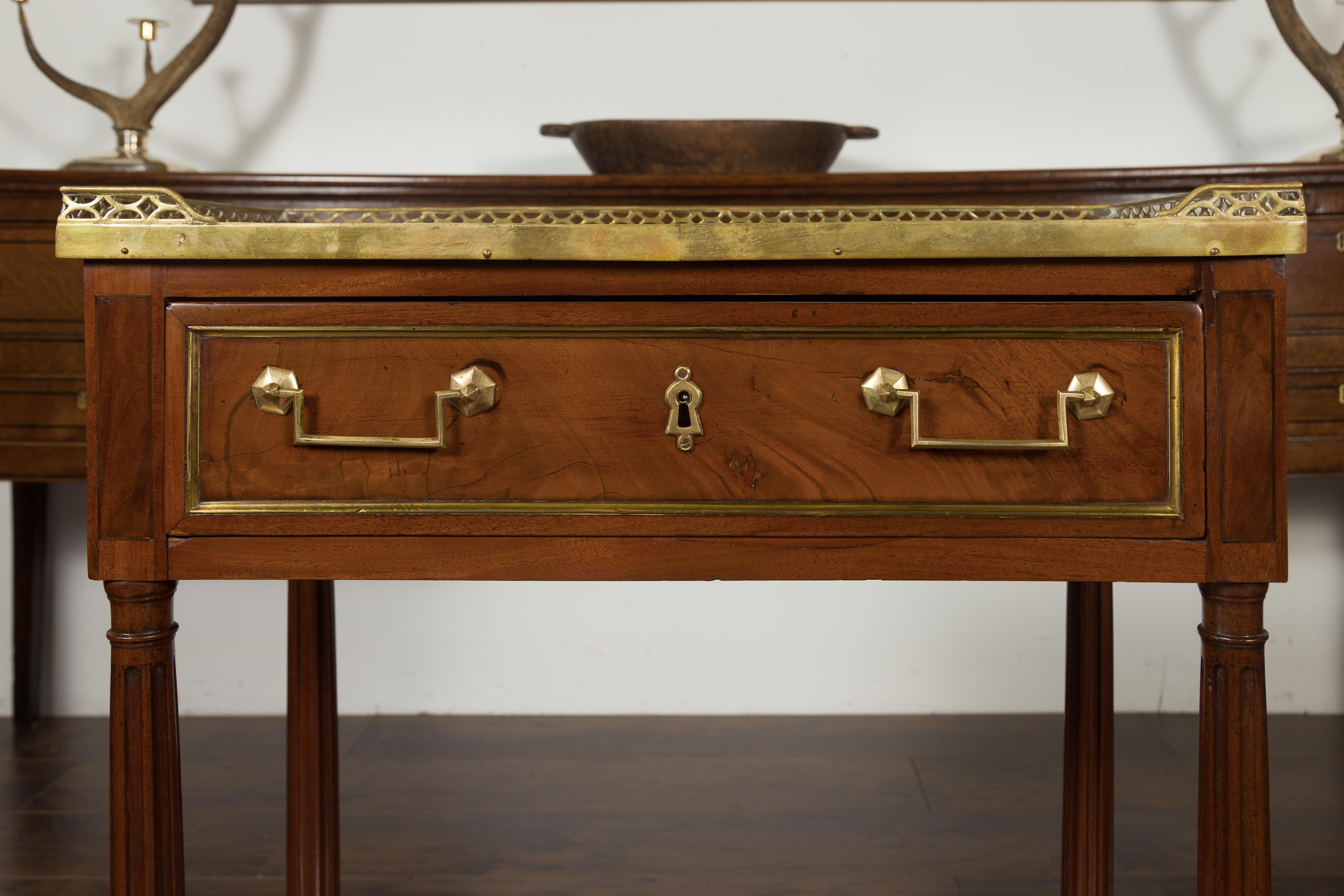 19th Century French 1860s Napoleon III Period Mahogany and Brass Marble Top Console Table