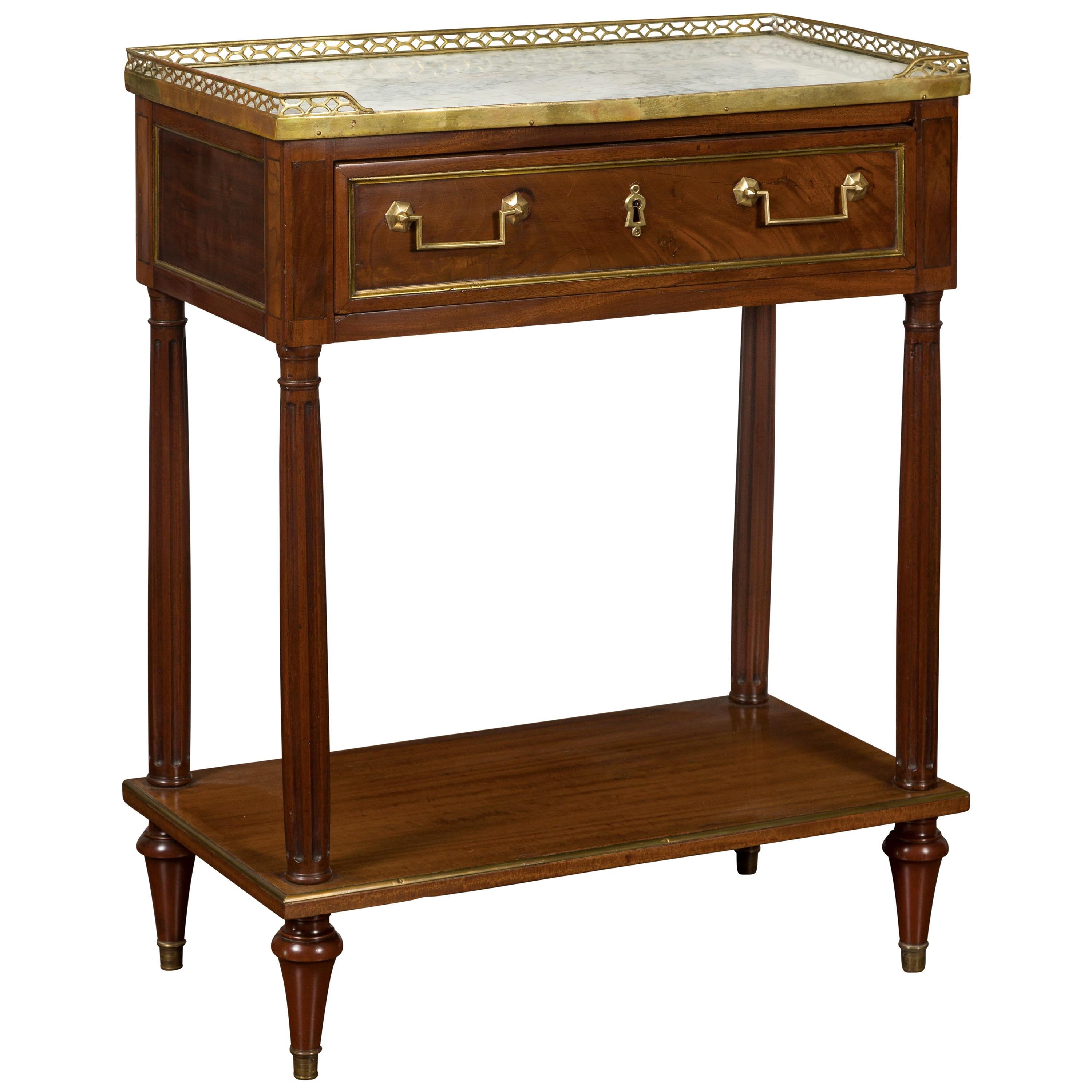 French 1860s Napoleon III Period Mahogany and Brass Marble Top Console Table