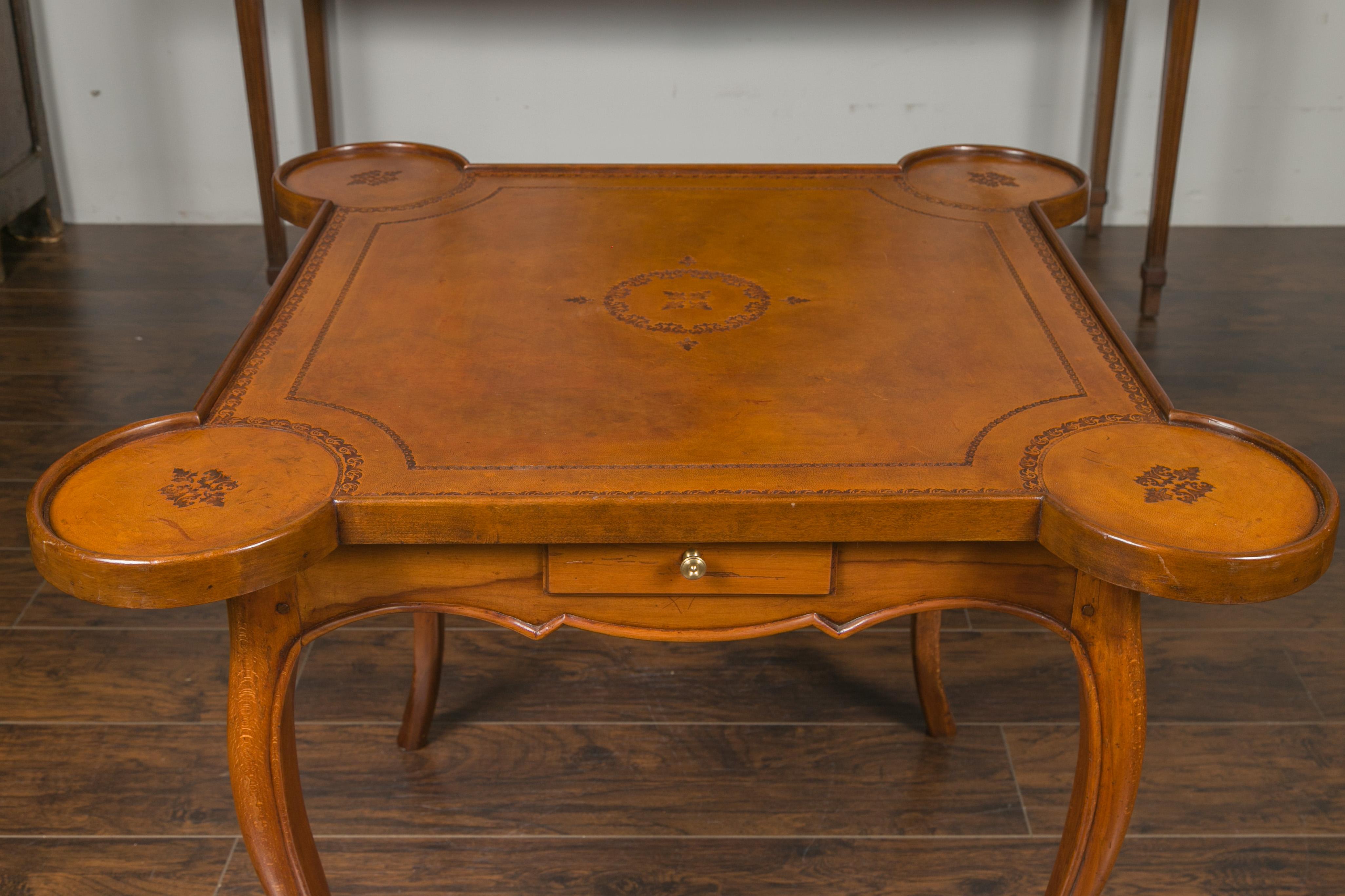 French 1860s Napoleon III Walnut Game Table with Four Drawers and Cabriole Legs In Good Condition For Sale In Atlanta, GA