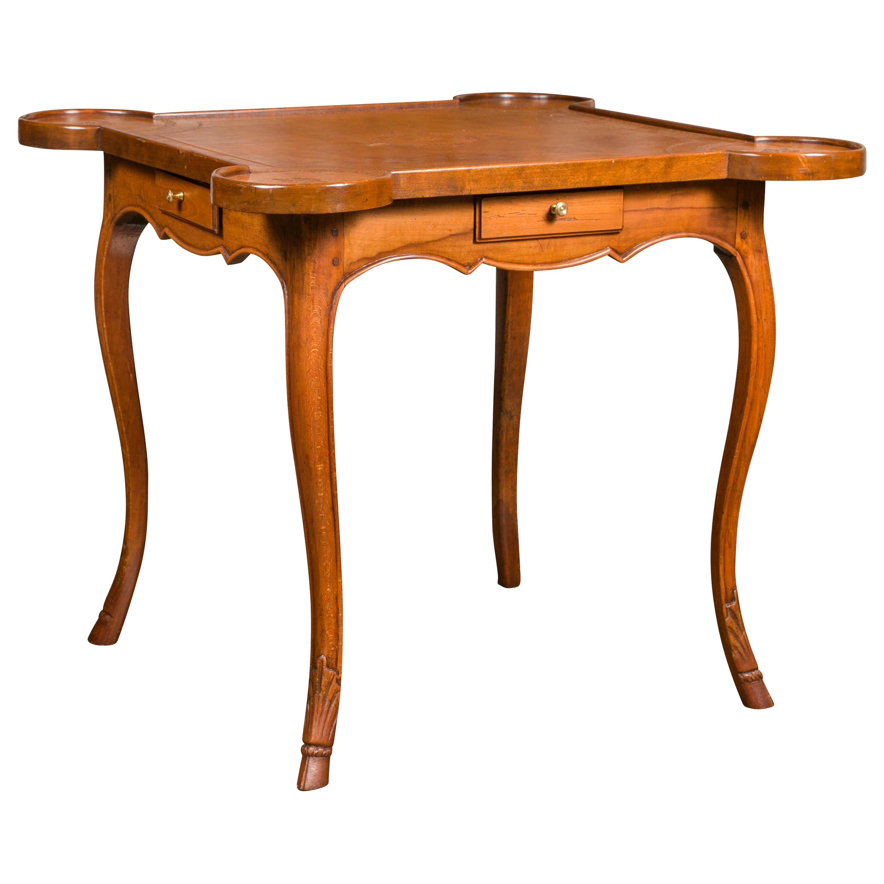 French 1860s Napoleon III Walnut Game Table with Four Drawers and Cabriole Legs