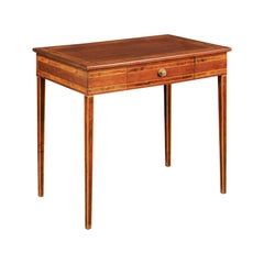 French 1860s Napoleon III Walnut Side Table with Banding, Inlay and Drawer