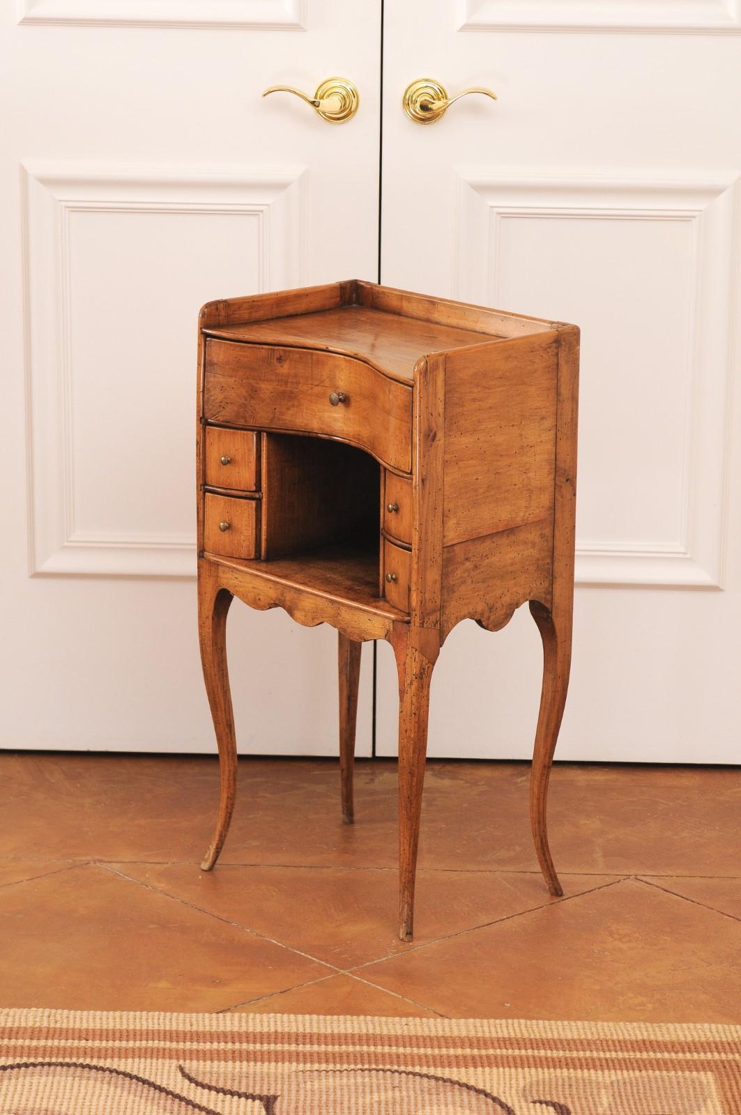 French 1860s Napoléon III Walnut Side Table with Five Drawers and Open Shelf 10