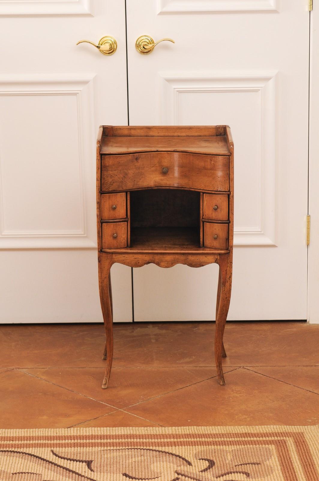 French 1860s Napoléon III Walnut Side Table with Five Drawers and Open Shelf 11