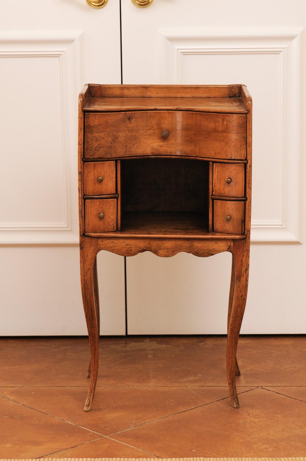 French 1860s Napoléon III Walnut Side Table with Five Drawers and Open Shelf 12