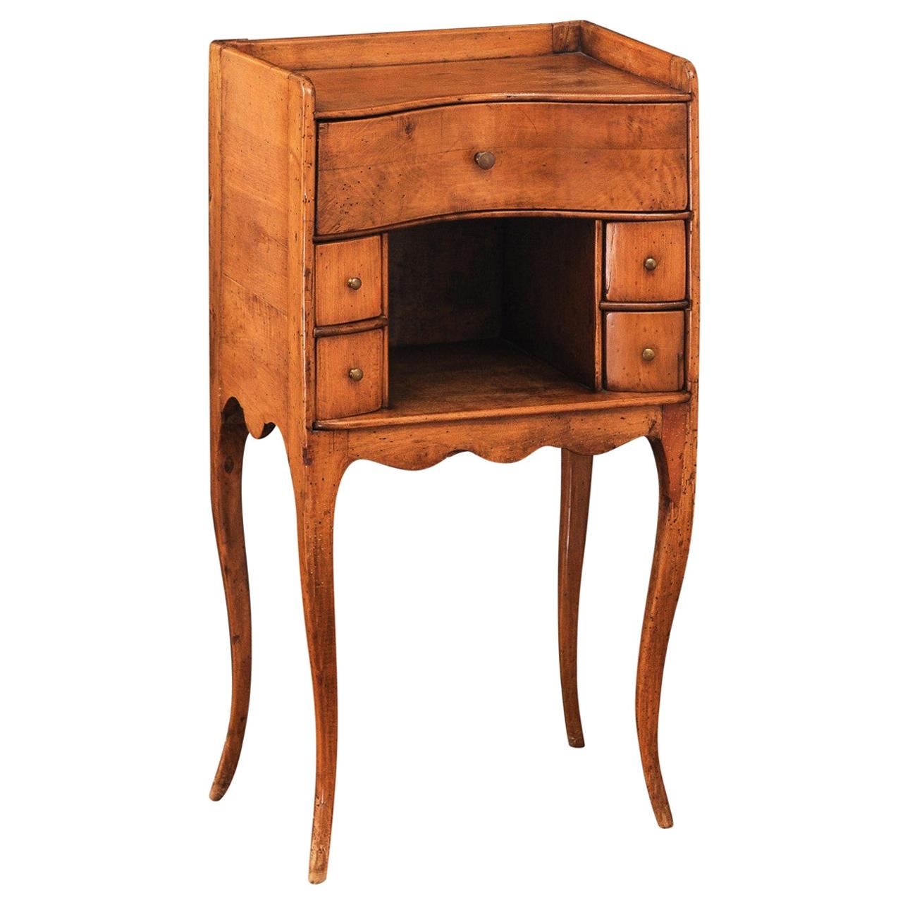 French 1860s Napoléon III Walnut Side Table with Five Drawers and Open Shelf