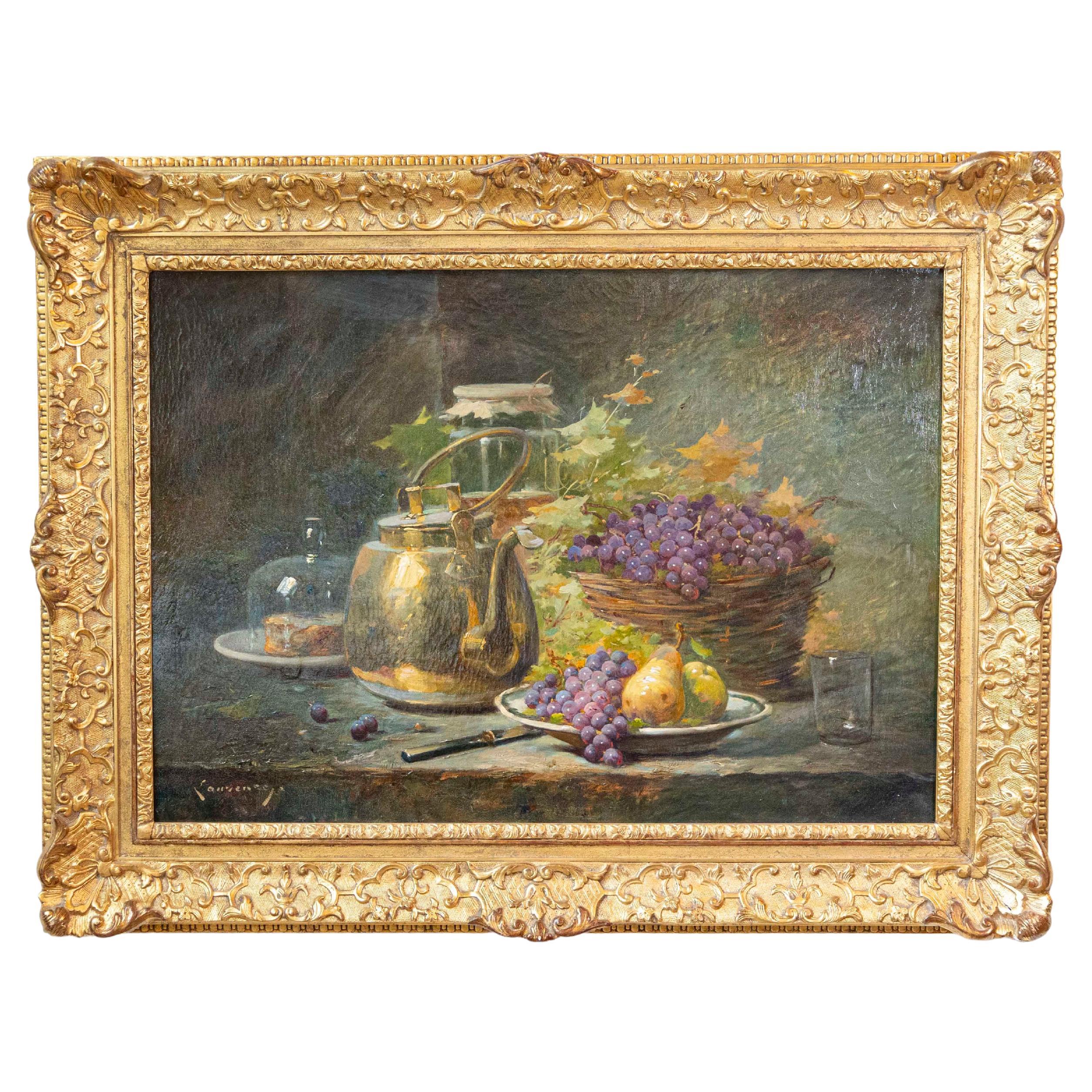 French 1860s Still-Life Painting by Agénorie Monique Laurenceau in Gilt Frame