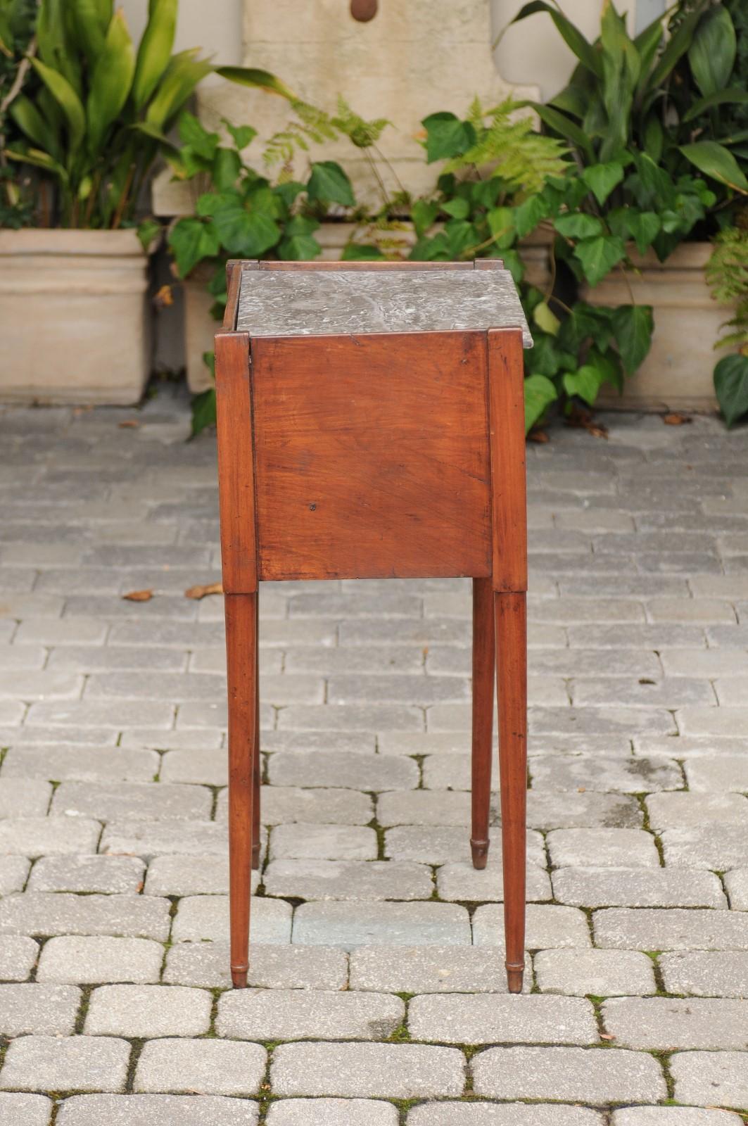 French 1860s Walnut Side Table with Tambour Door, Marble Top and Tapered Legs For Sale 1