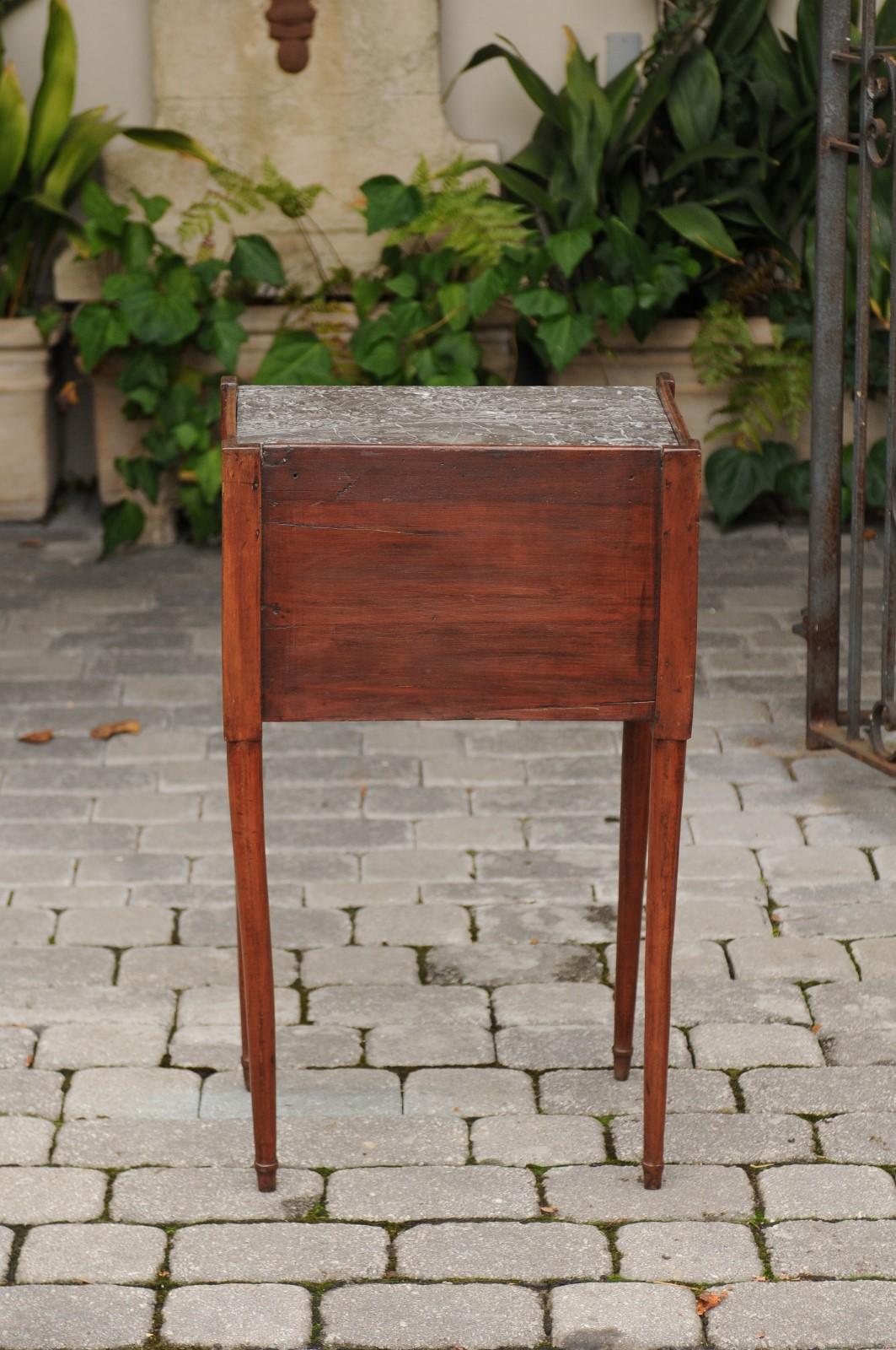 French 1860s Walnut Side Table with Tambour Door, Marble Top and Tapered Legs For Sale 2