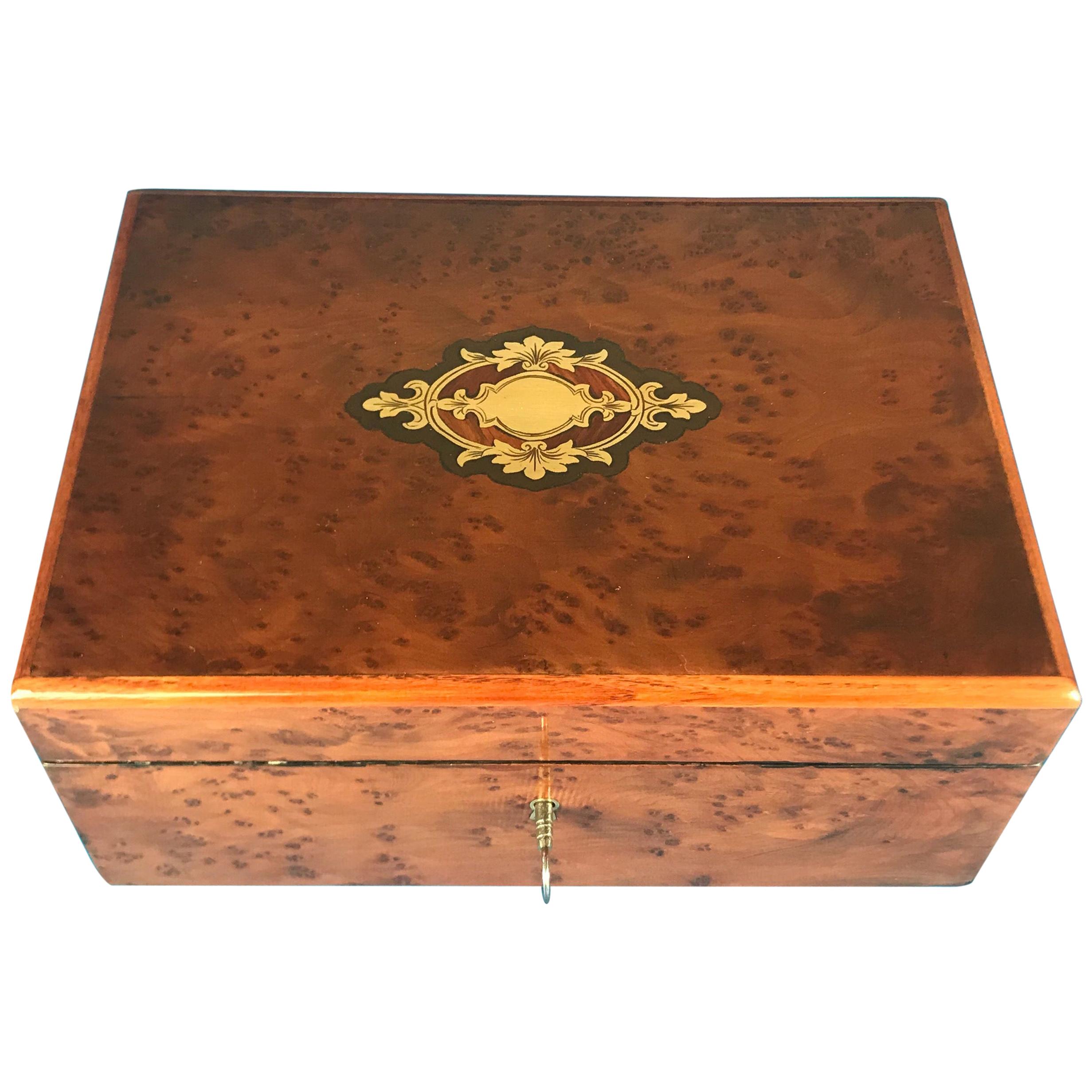 French 1870 Burr Cedar Tulip Wood Cross Banded Box