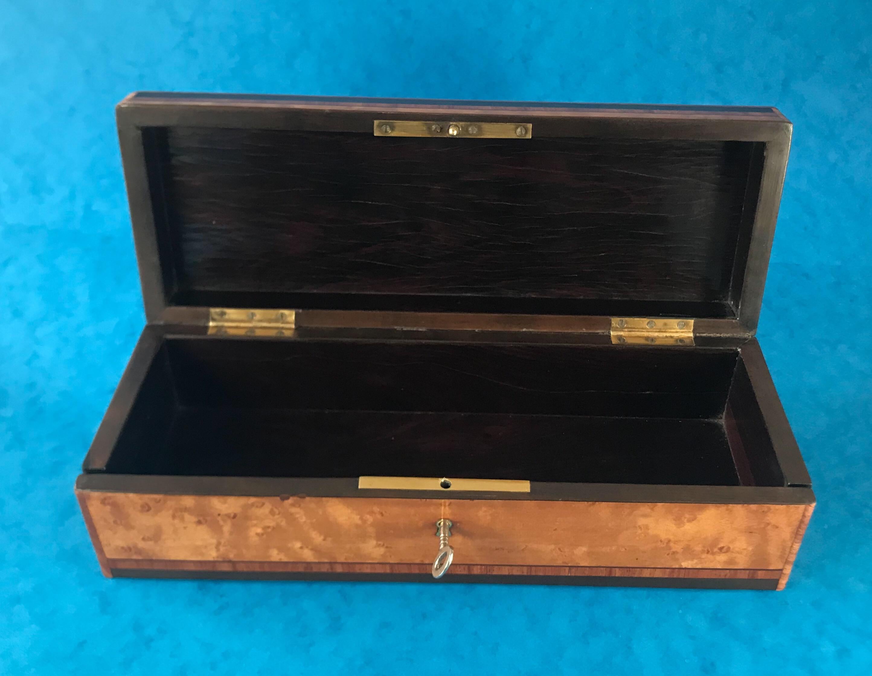 French 1870 Burr maple Tulipwood cross banded ebony inlaid glove box 5