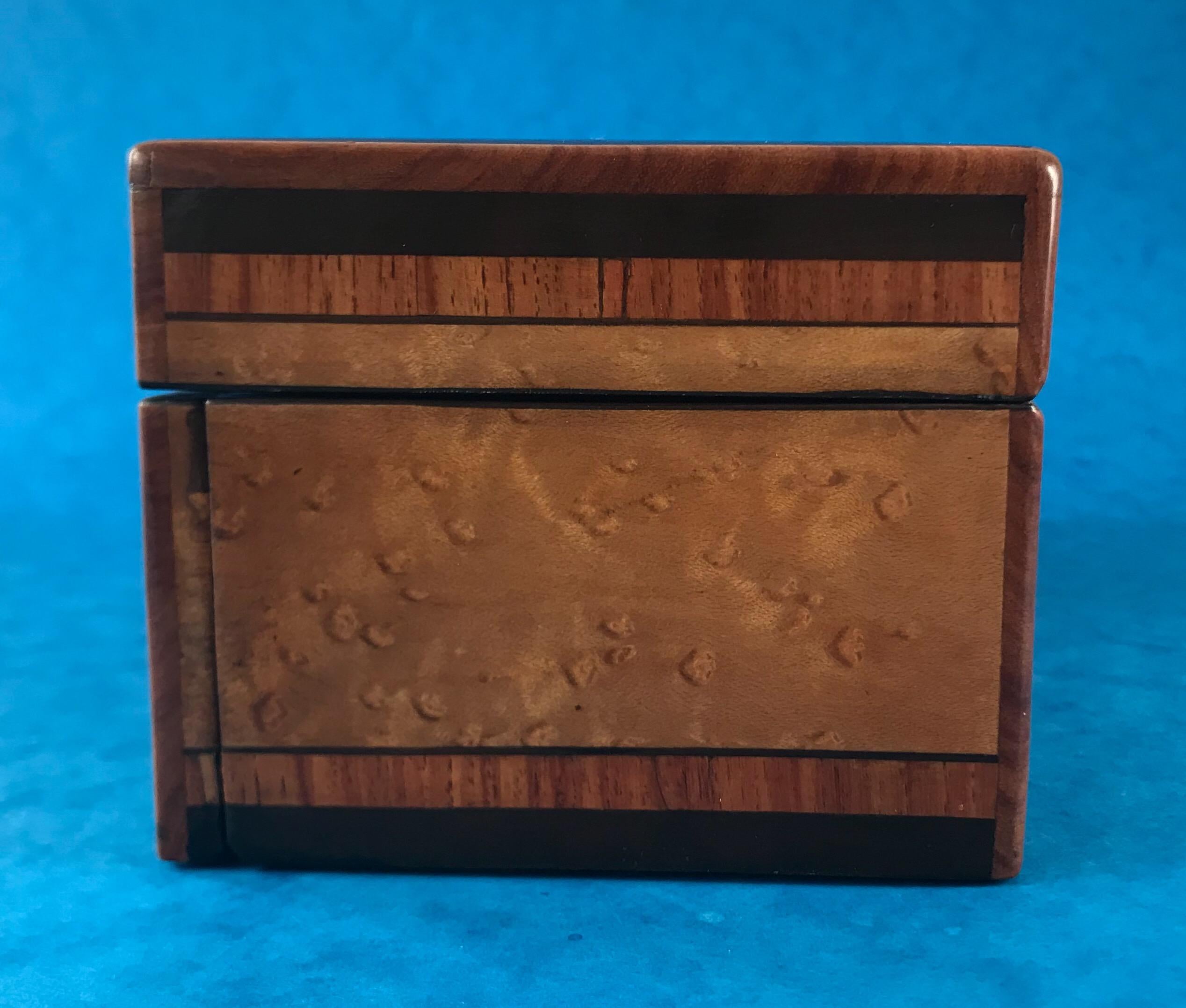 French 1870 Burr maple Tulipwood cross banded ebony inlaid glove box 1