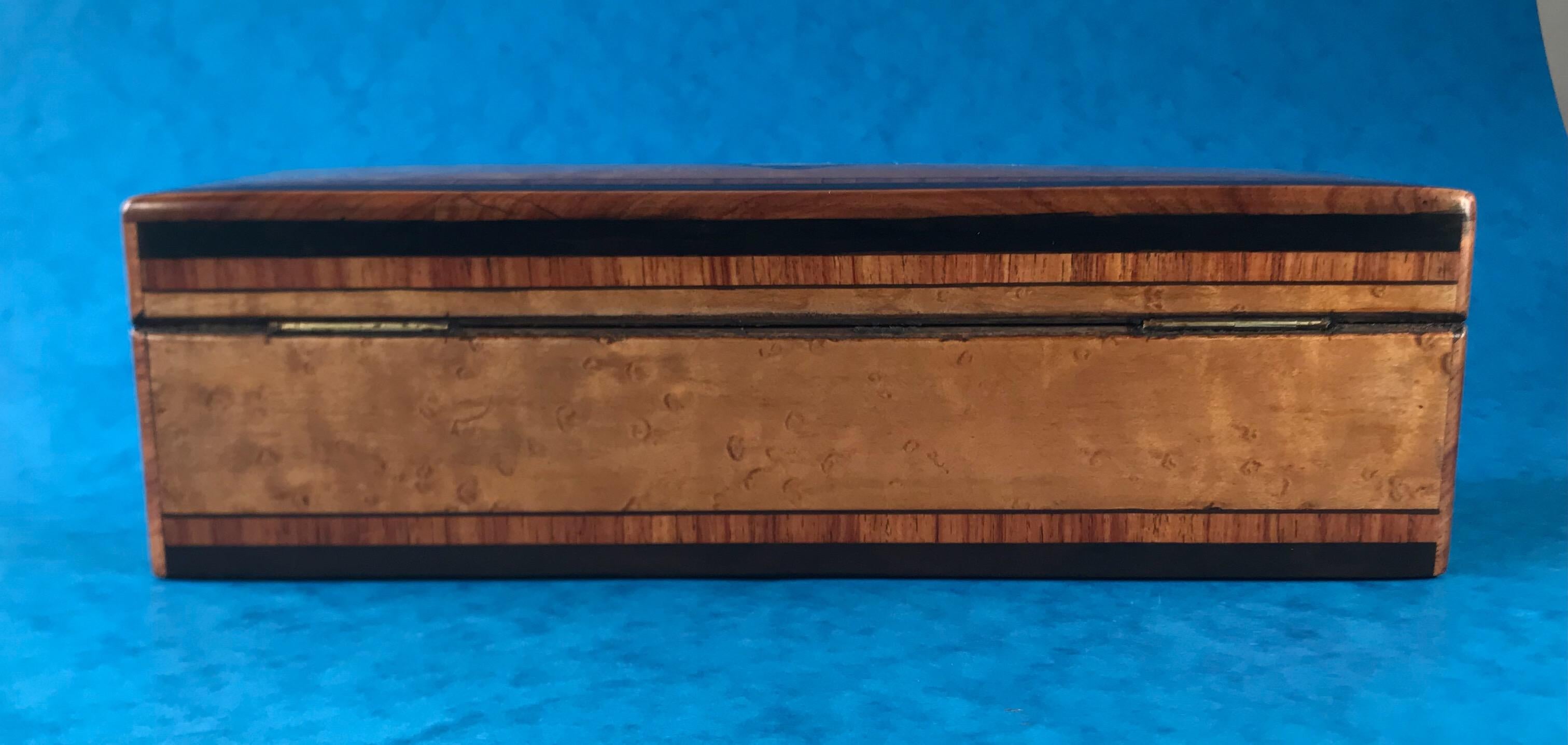 French 1870 Burr maple Tulipwood cross banded ebony inlaid glove box 2