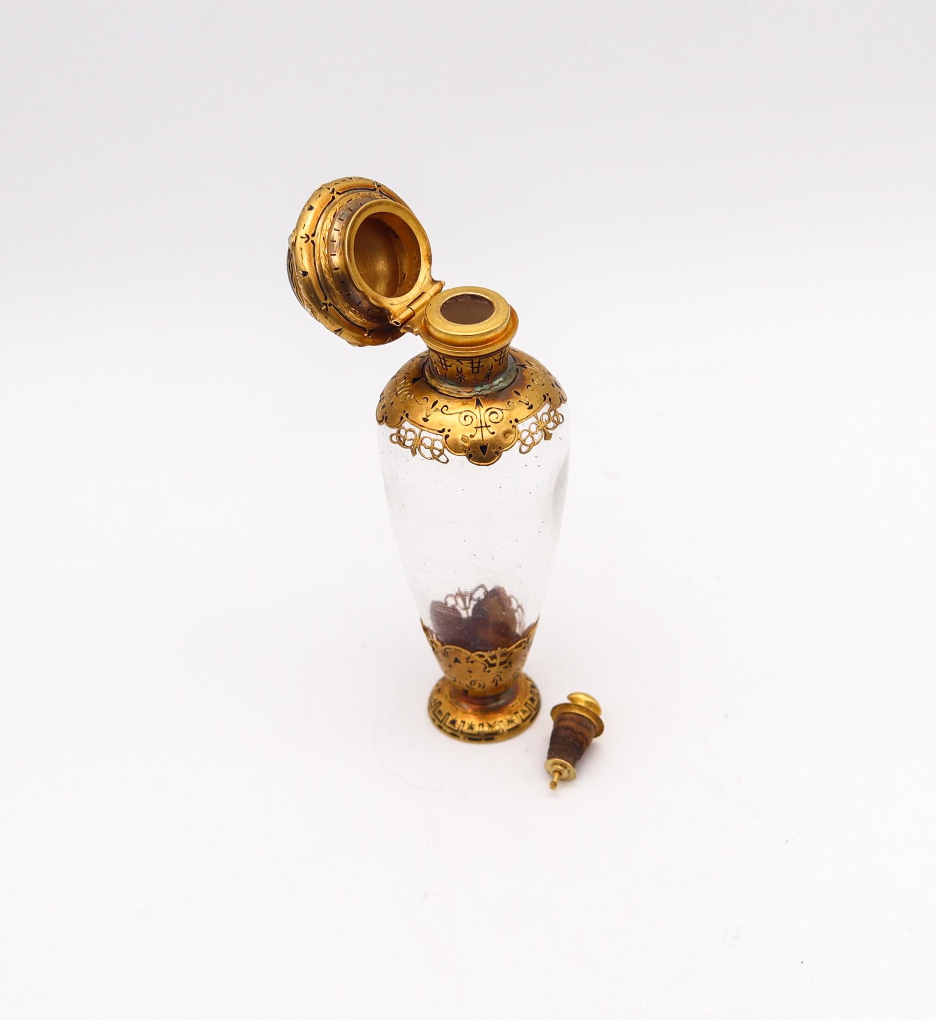 French 1870 Napoleon III Perfume Bottle Mount In 18Kt Yellow Gold With Gemstones For Sale 1