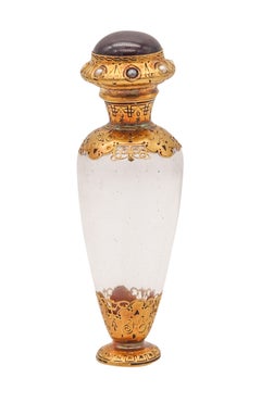 Antique French 1870 Napoleon III Perfume Bottle Mount In 18Kt Yellow Gold With Gemstones