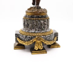 French 1870 Pair of Empire Candle Holders Lamps Ormolu with Gray Dotted Granite