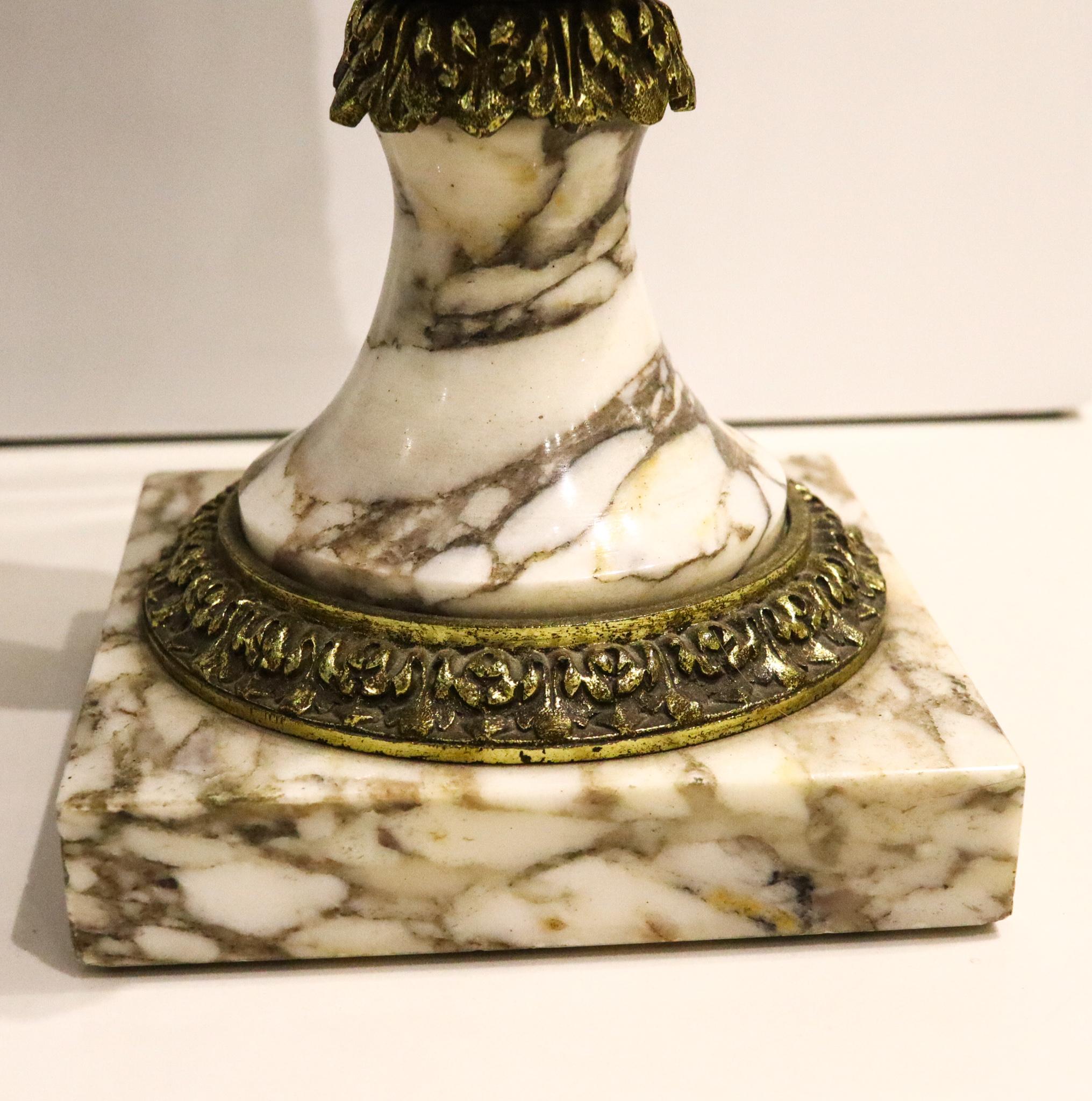 Late 19th Century French 1870 Third Empire Napoleon III Pair of Urns in Marble with Gilded Ormolu For Sale