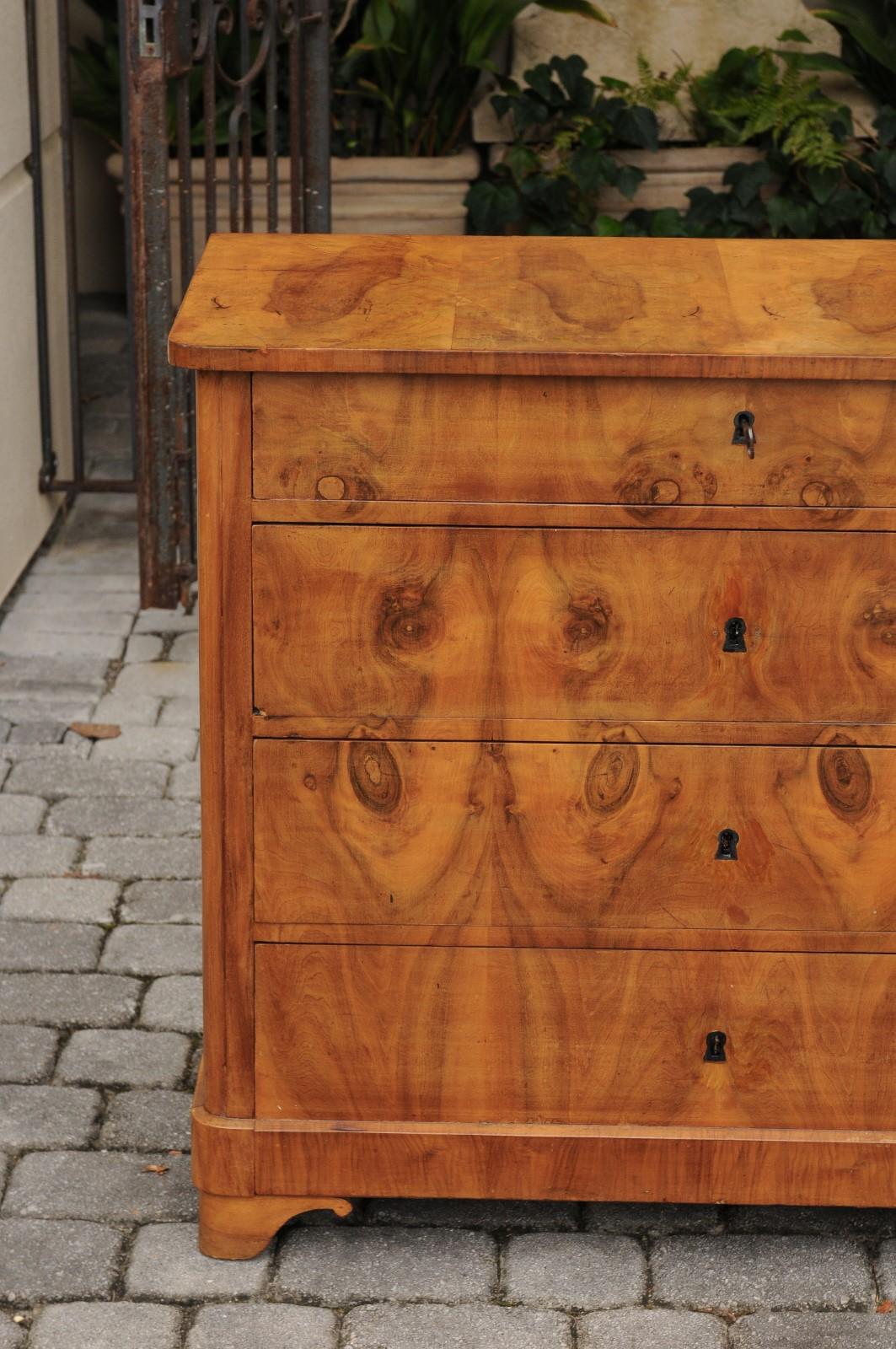 19th Century French 1870s Burl Walnut Bookmark Veneered Commode with Graduated Drawers