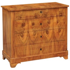 French 1870s Burl Walnut Bookmark Veneered Commode with Graduated Drawers