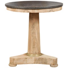 French 1870s Empire Style Bleached Walnut and Bronze Side Table with Marble Top