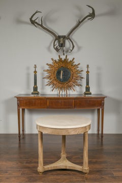 French 1870s Empire Style Bleached Walnut Center Table with Round Marble Top