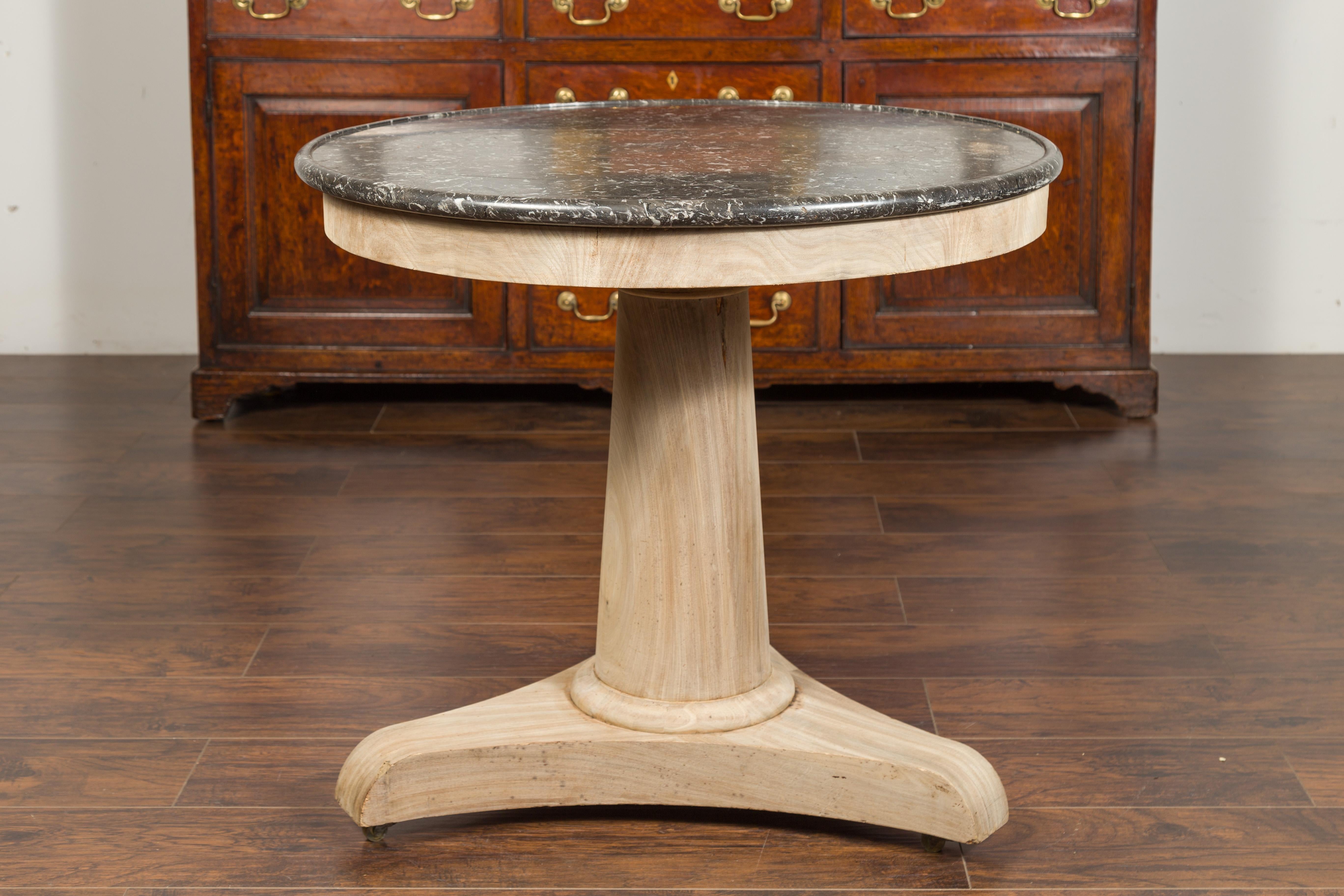 French 1870s Empire Style Bleached Walnut Side Table with Round Grey Marble Top 6