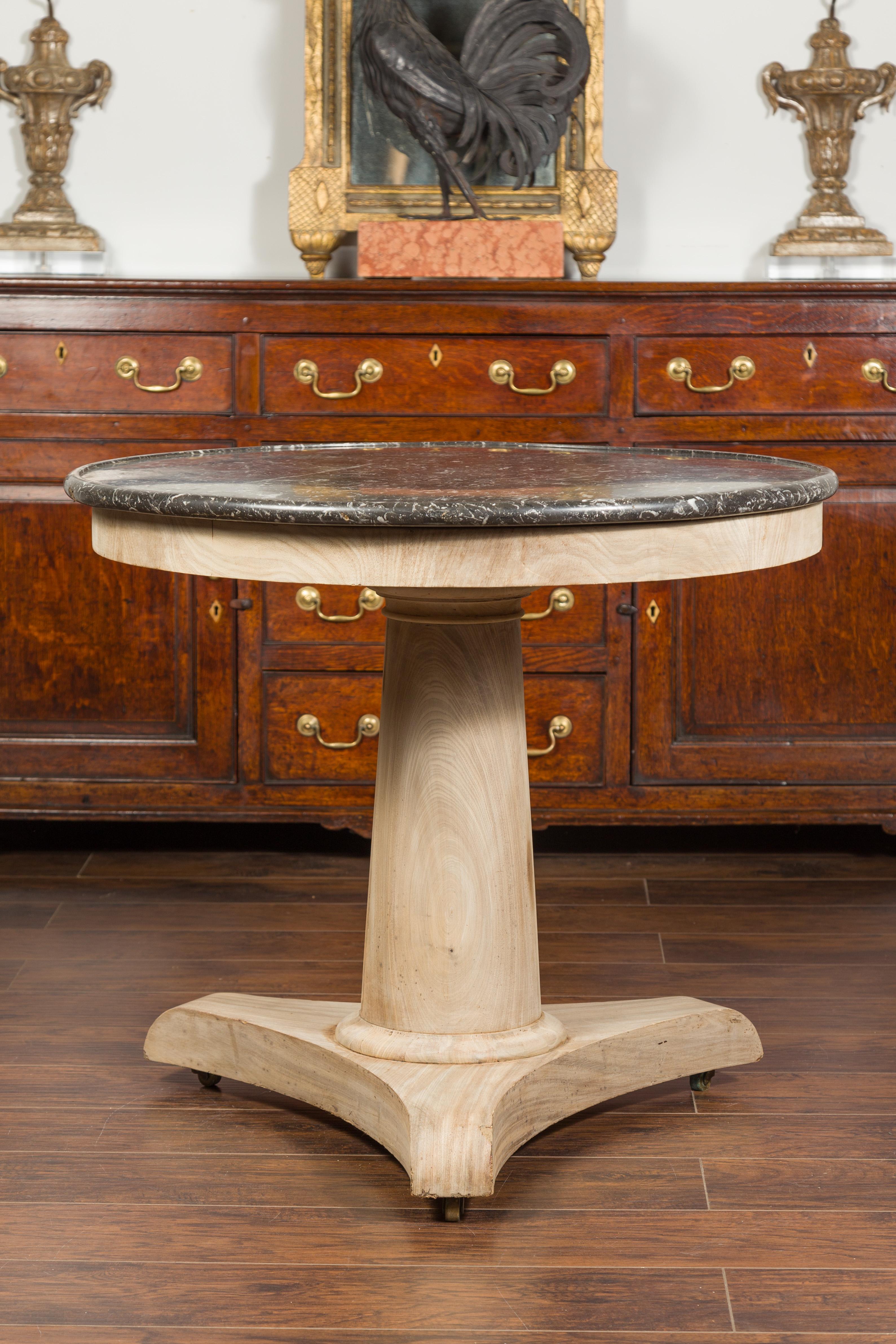 French 1870s Empire Style Bleached Walnut Side Table with Round Grey Marble Top 7