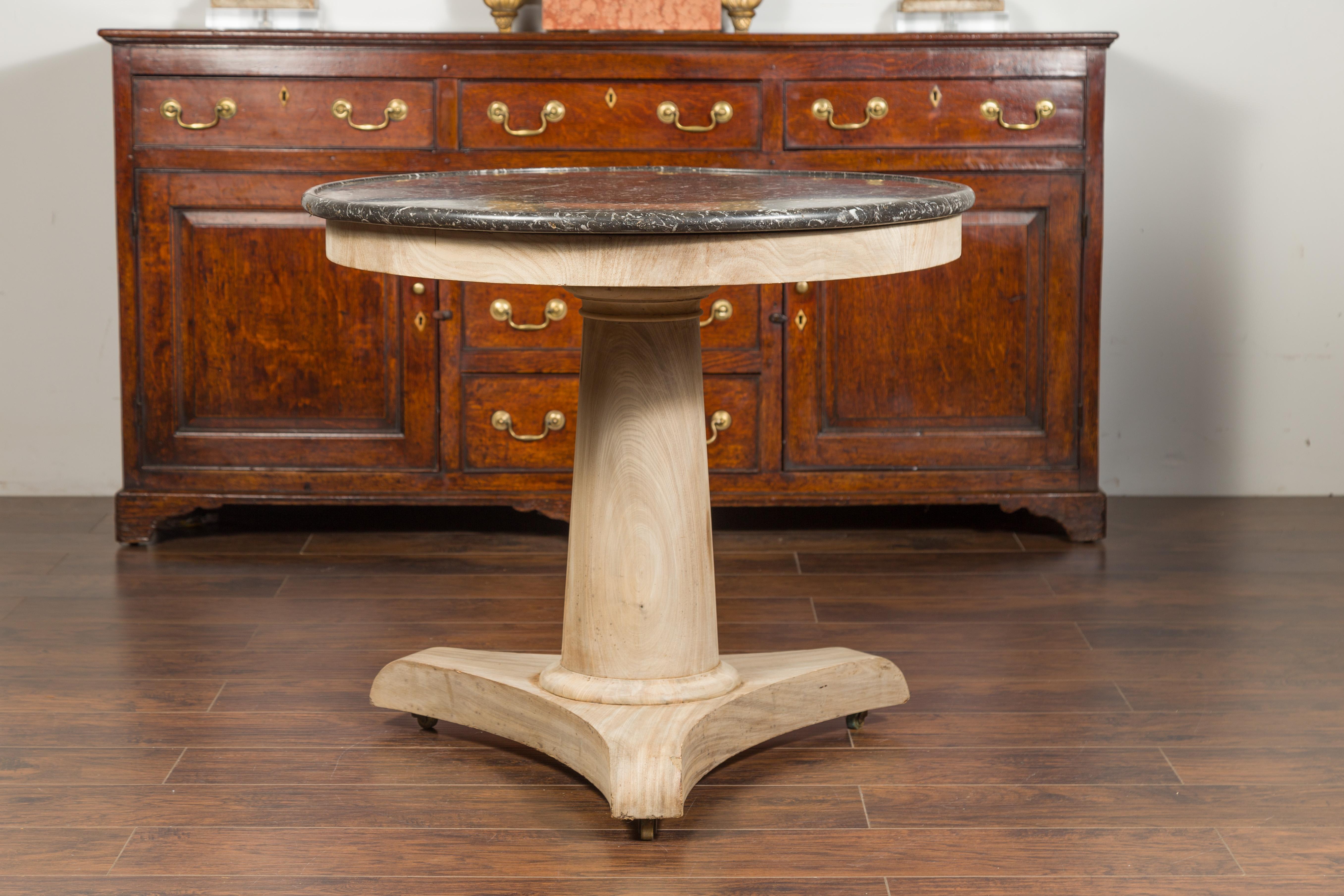 French 1870s Empire Style Bleached Walnut Side Table with Round Grey Marble Top 8
