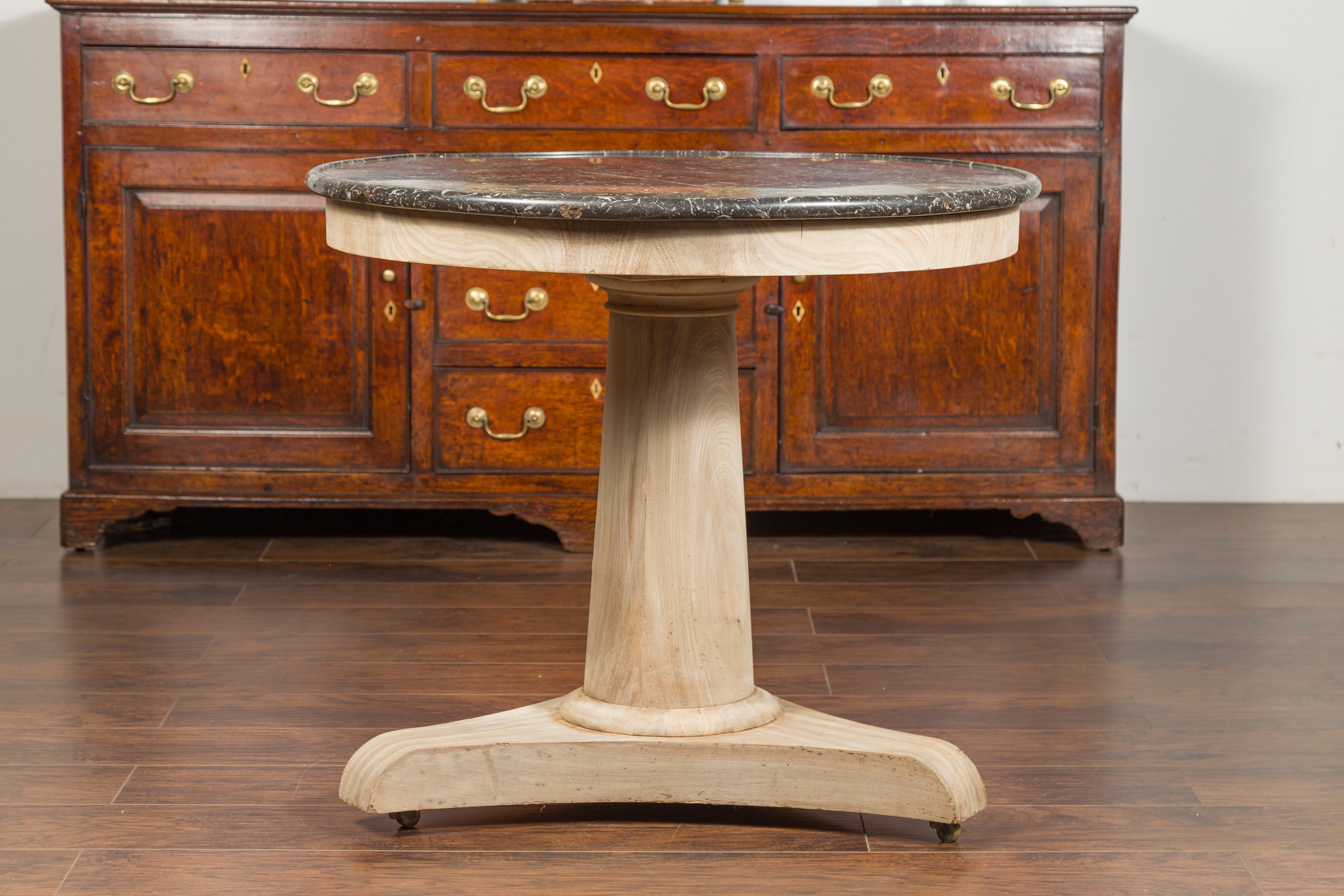 French 1870s Empire Style Bleached Walnut Side Table with Round Grey Marble Top 11
