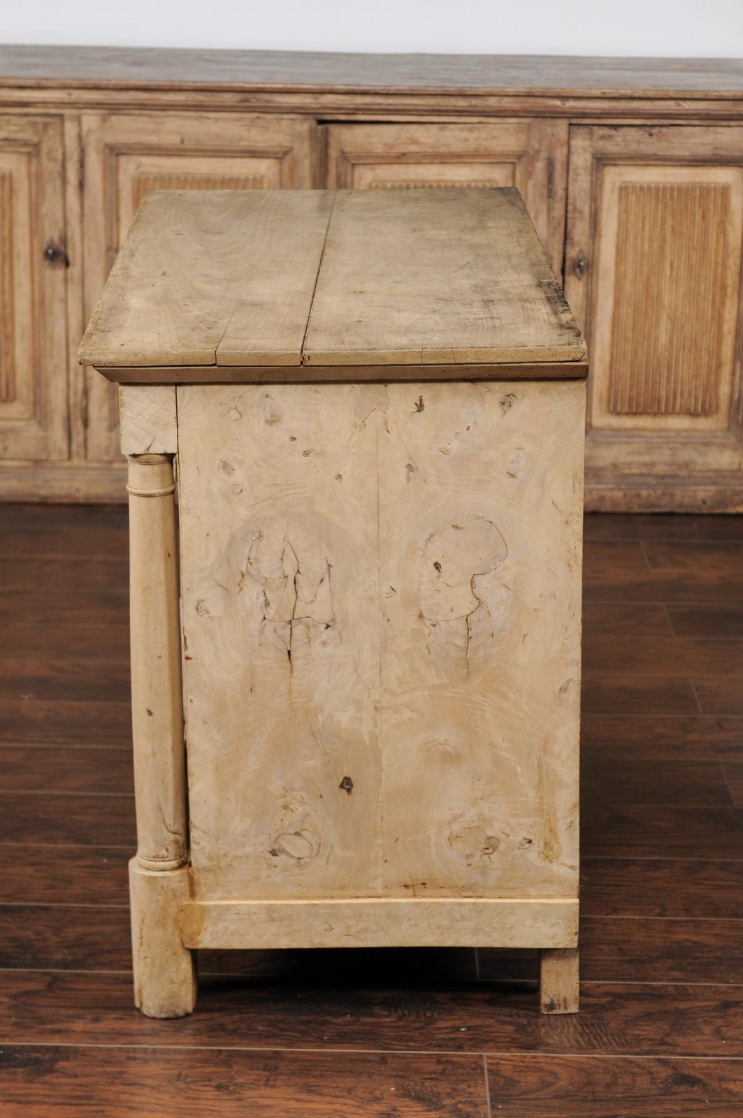 French 1870s Empire Style Bleached Wood Commode with Columns and Frieze Drawer 2