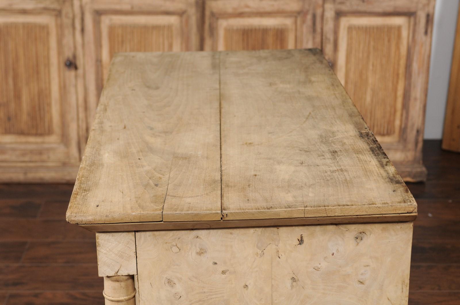 French 1870s Empire Style Bleached Wood Commode with Columns and Frieze Drawer 4