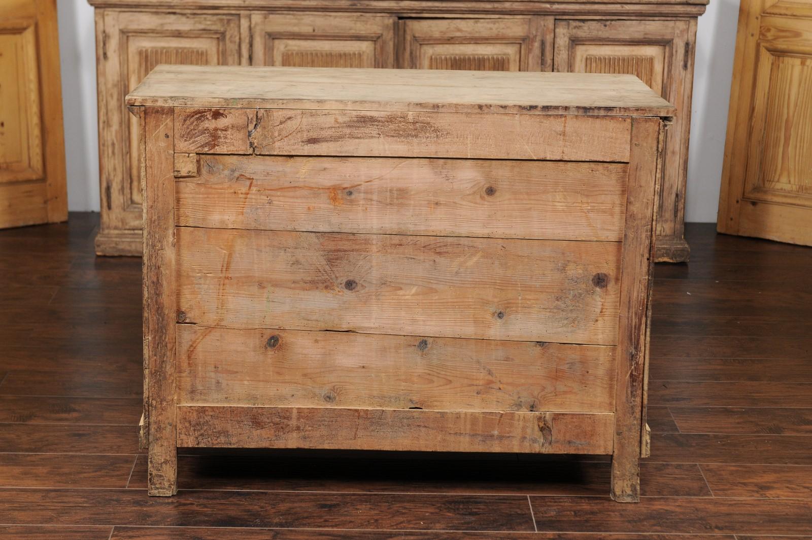 French 1870s Empire Style Bleached Wood Commode with Columns and Frieze Drawer 1